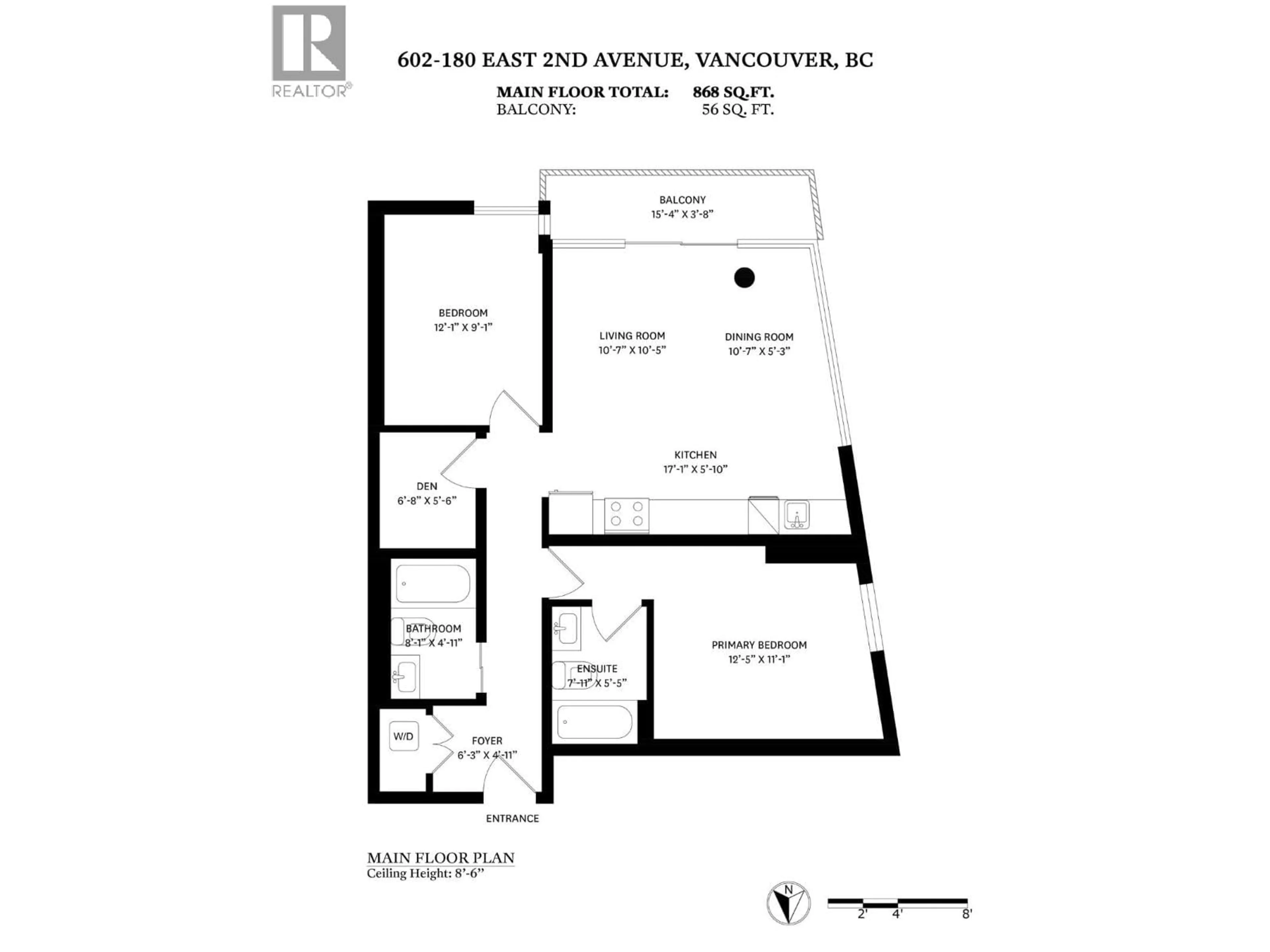 Floor plan for 602 - 180 2ND AVENUE, Vancouver British Columbia V5T0K4