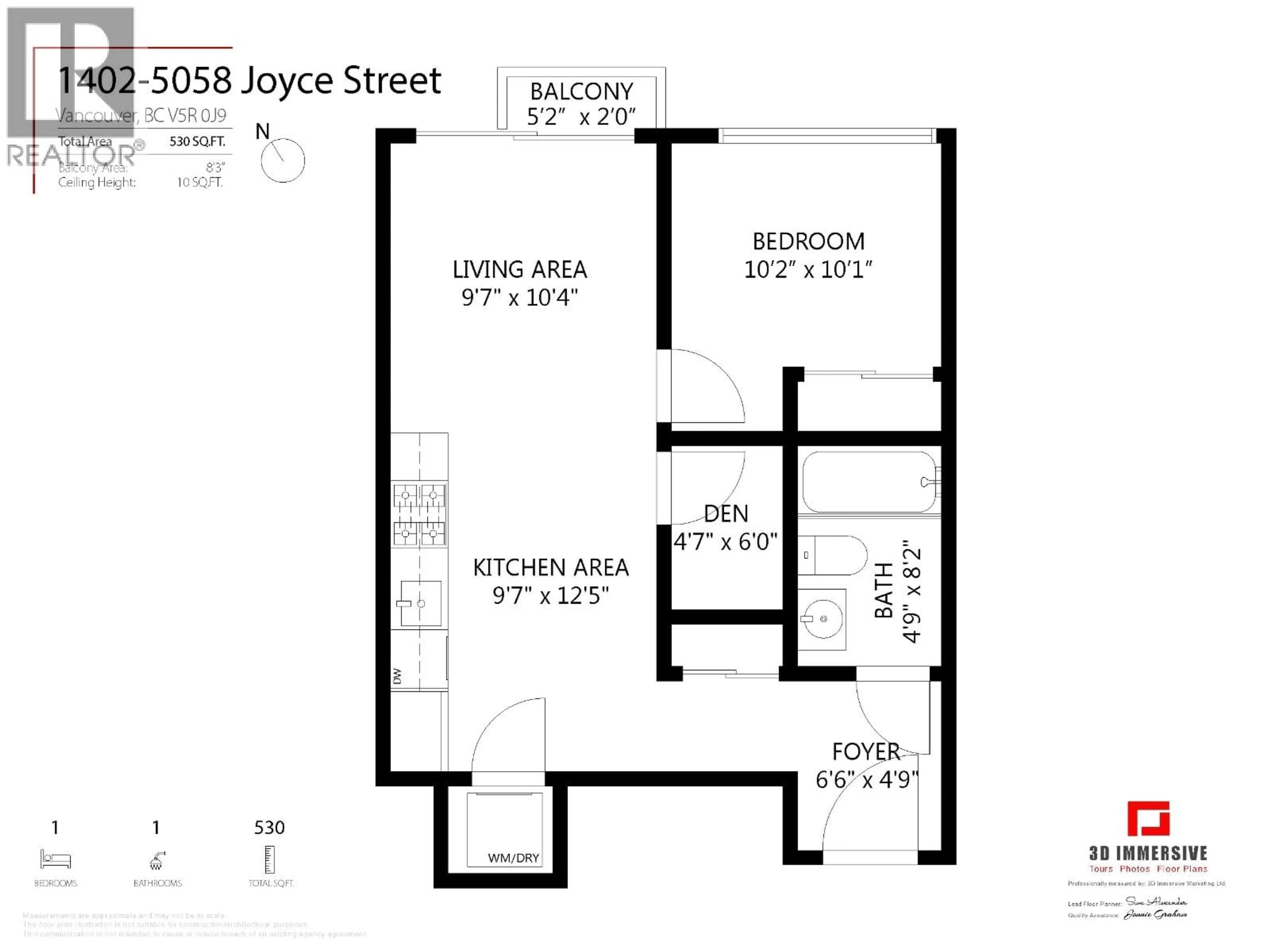 Floor plan for 1402 - 5058 JOYCE STREET, Vancouver British Columbia V5R0J9