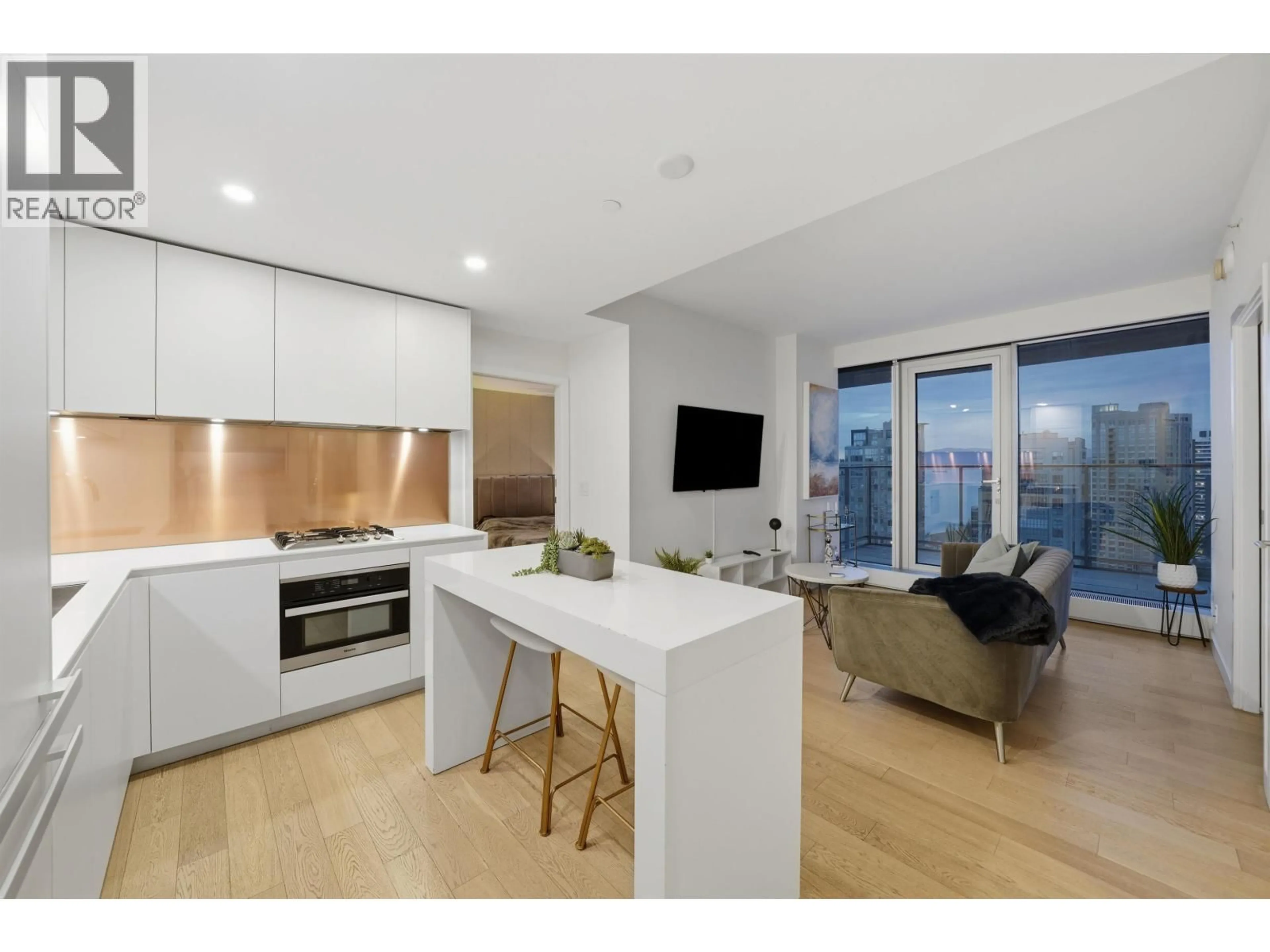 Open concept kitchen, wood/laminate floor for 2506 - 1480 HOWE STREET, Vancouver British Columbia V6Z0G5