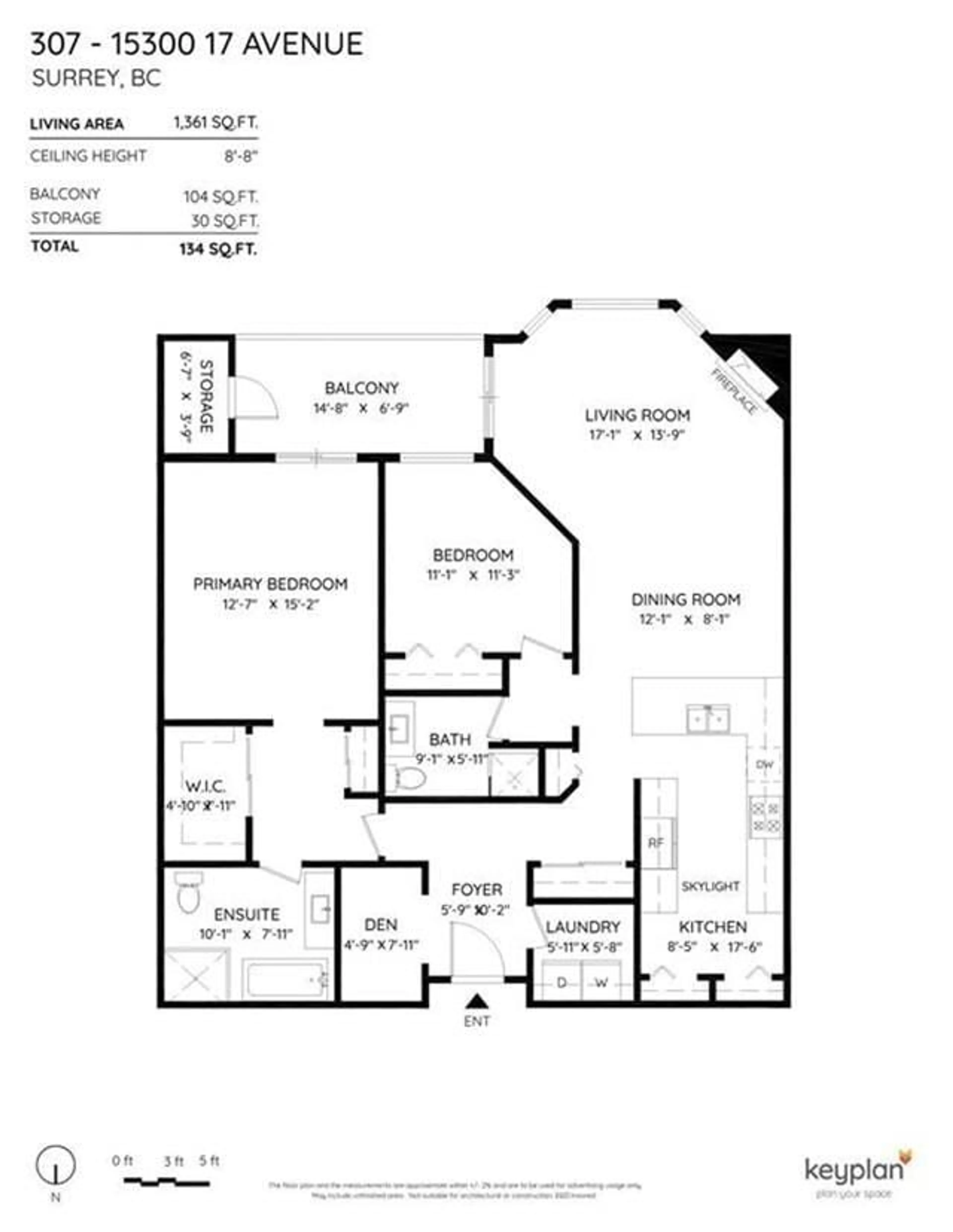 Floor plan for 307 - 15300 17, Surrey British Columbia V4A8Y6