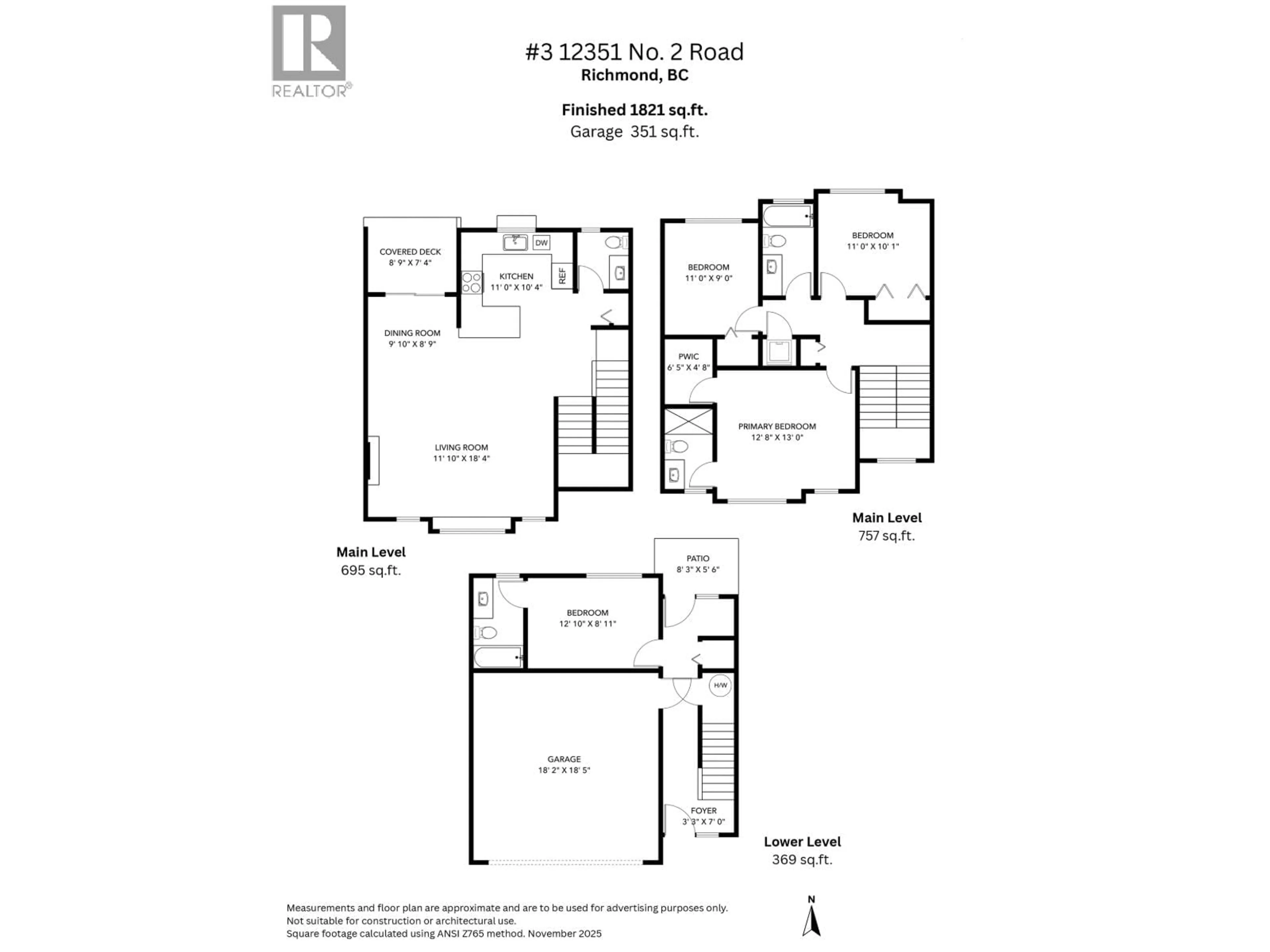 Floor plan for 3 - 12351 NO. 2 ROAD, Richmond British Columbia V7E0B2
