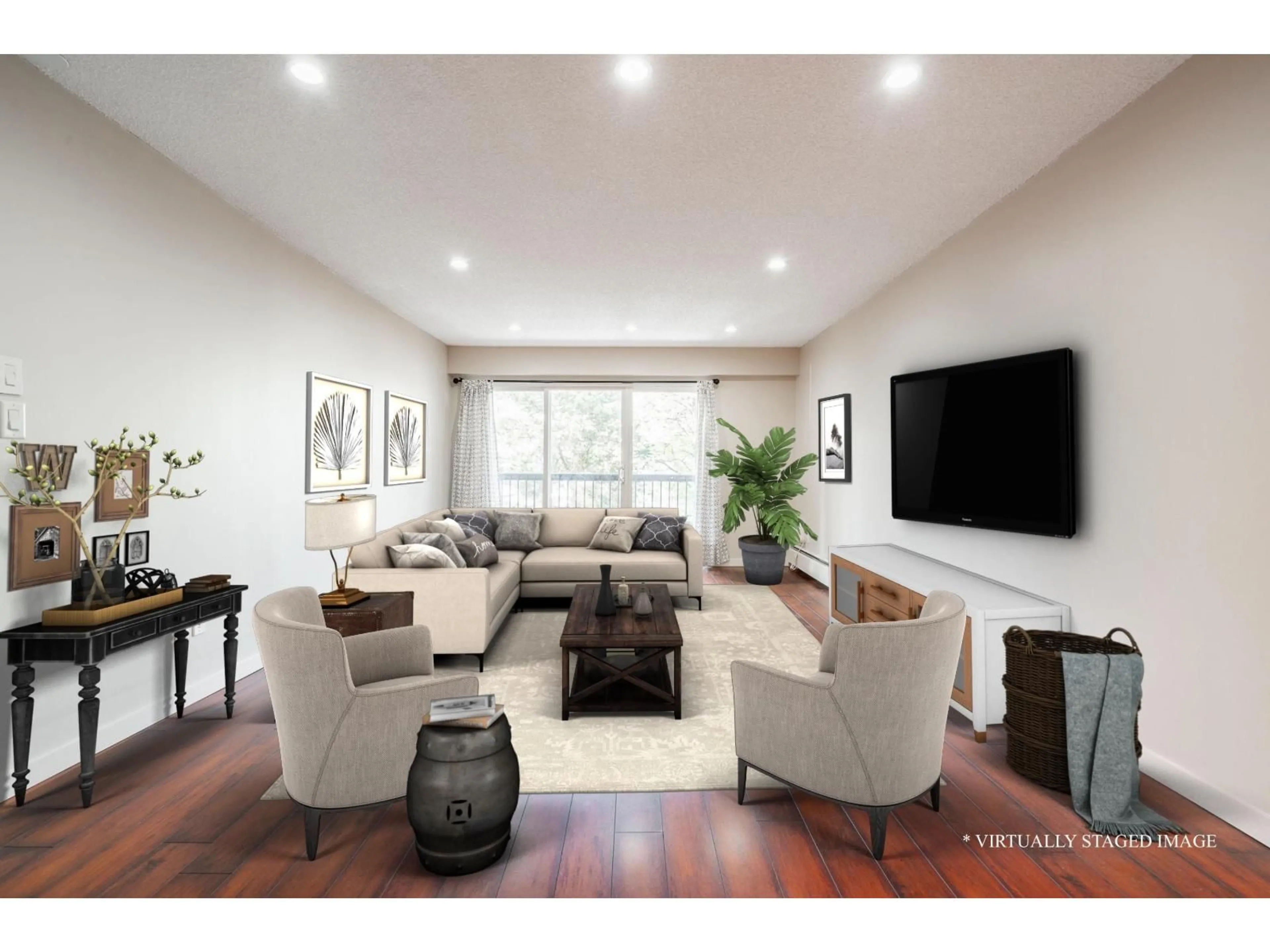 Living room with furniture, wood/laminate floor for 212 - 13530 HILTON, Surrey British Columbia V3R5J4