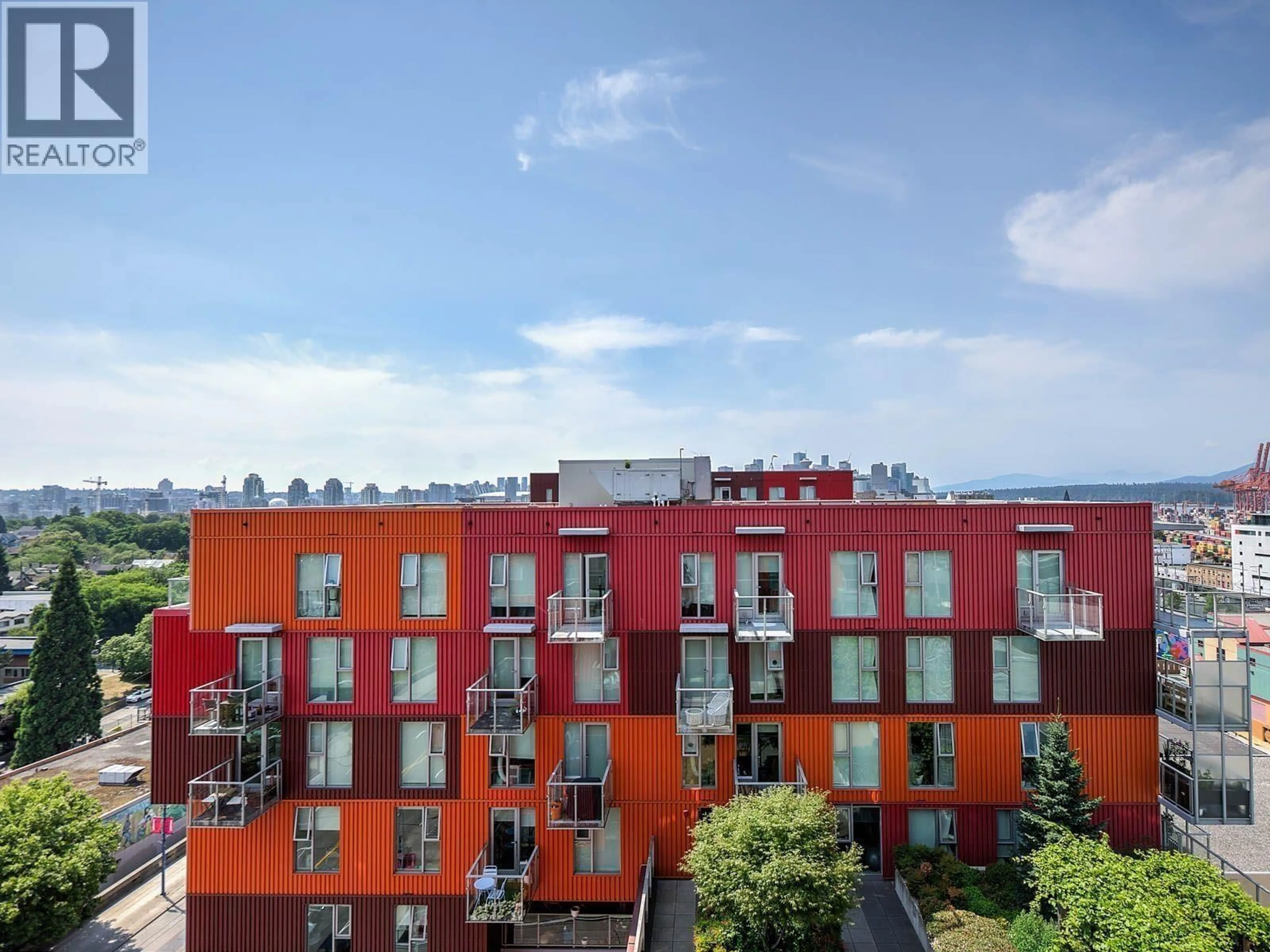 Balcony in the apartment, city buildings view from balcony for 201 - 983 HASTINGS STREET, Vancouver British Columbia V6A0G9
