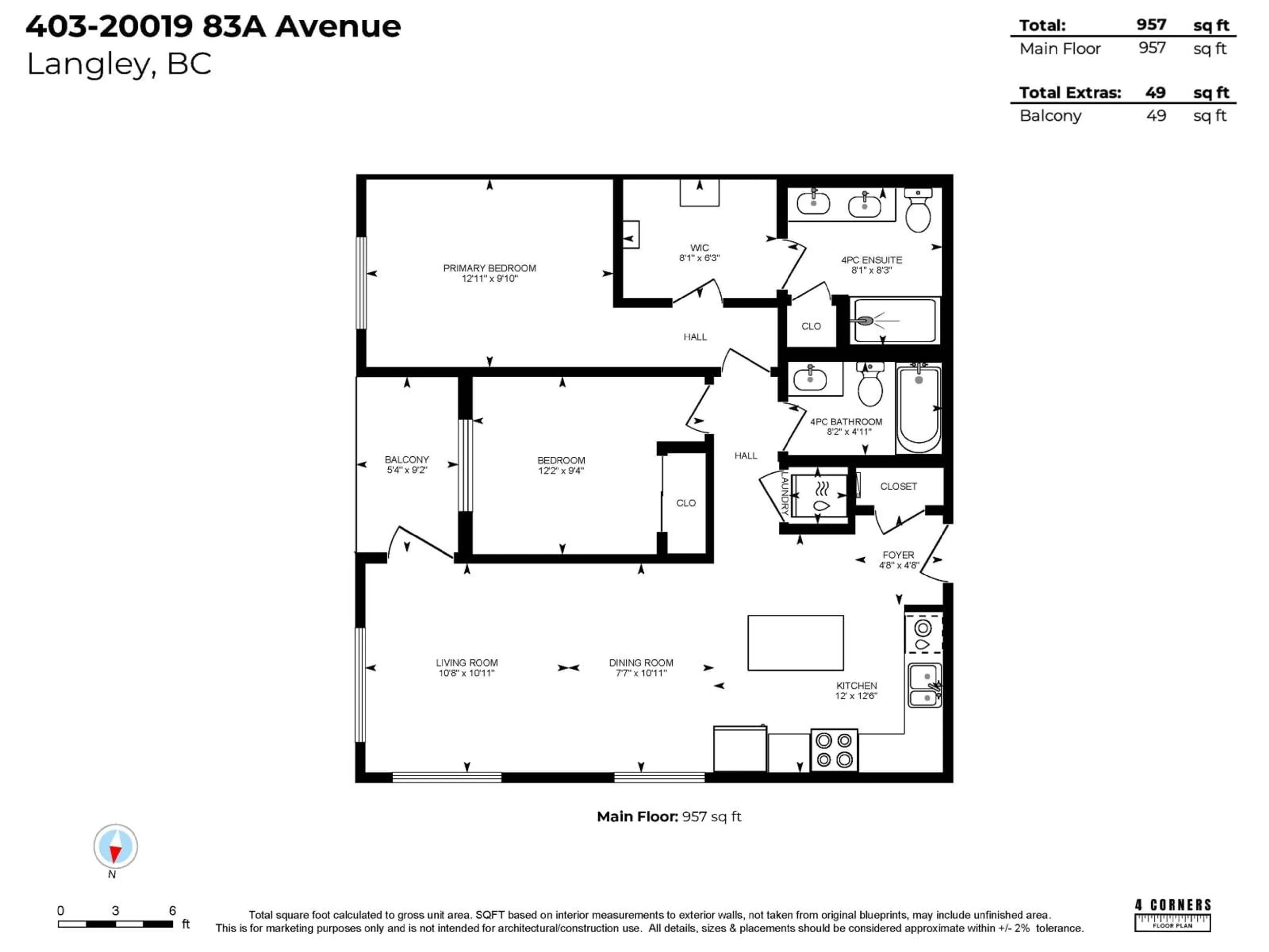 Floor plan for 403 - 20019 83A AVENUE, Langley British Columbia V2Y5K6