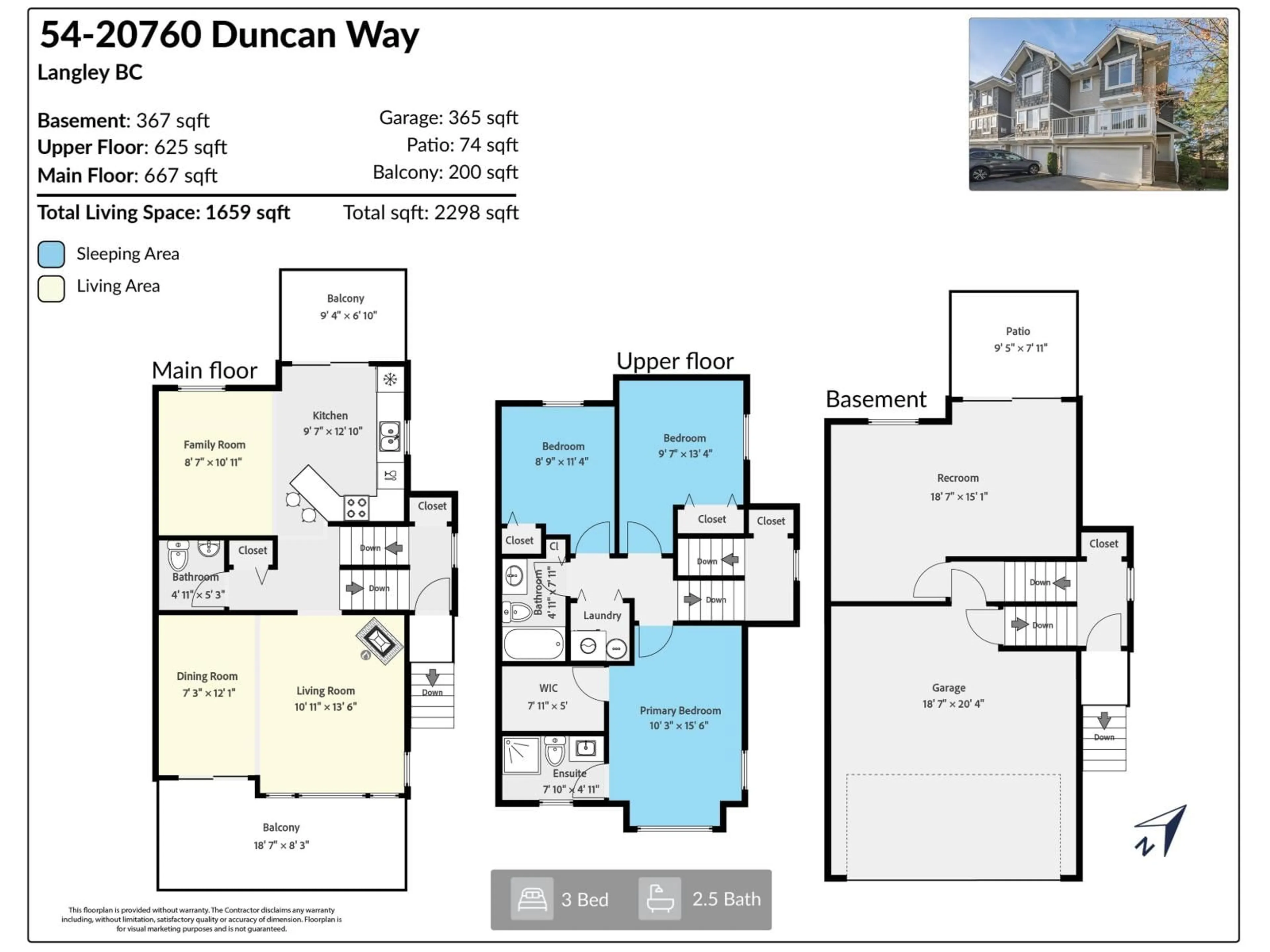 Floor plan for 54 - 20760 DUNCAN, Langley British Columbia V3A9J6