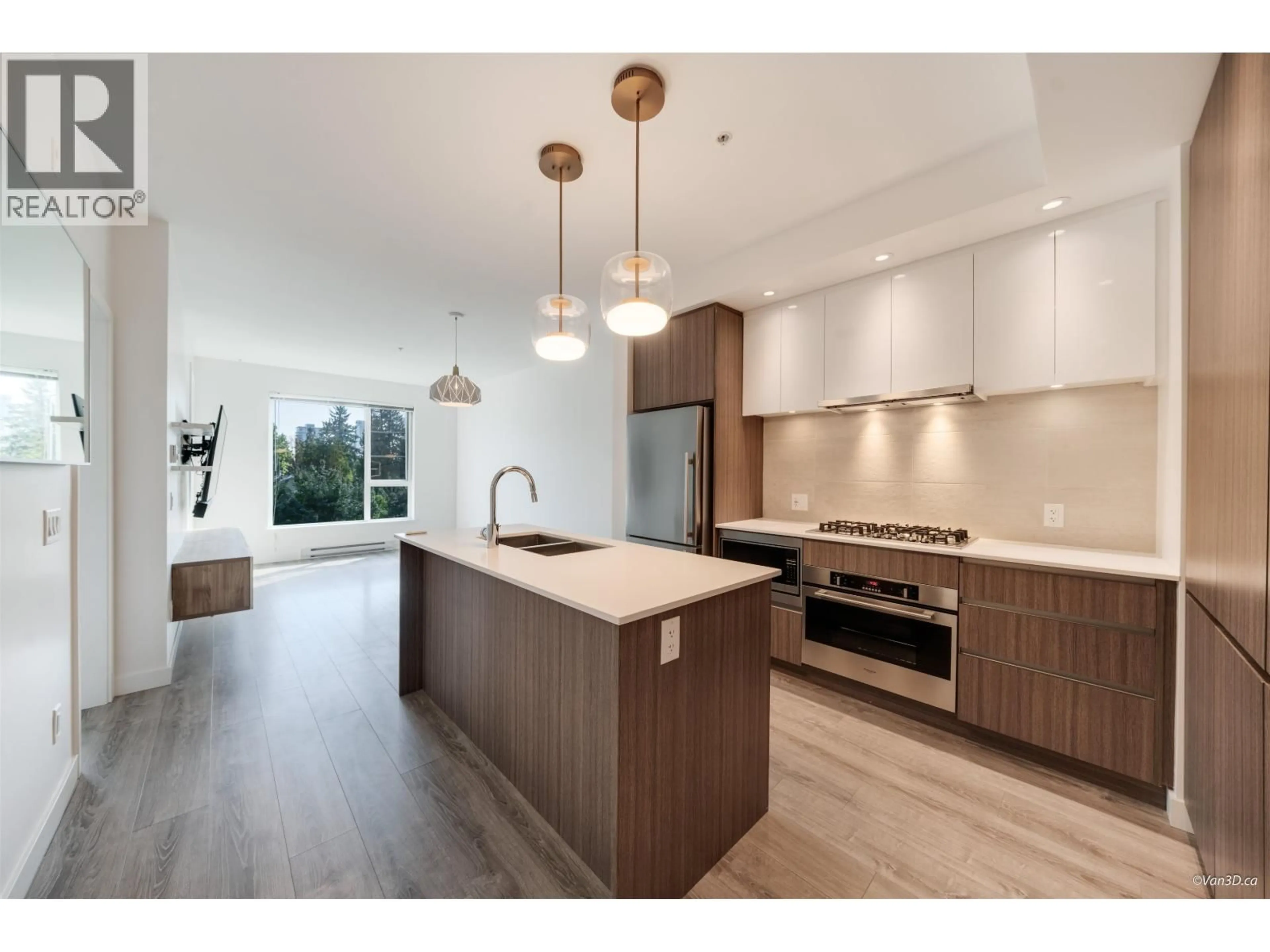 Open concept kitchen, wood/laminate floor for 318 - 516 FOSTER AVENUE, Coquitlam British Columbia V6Y0A6