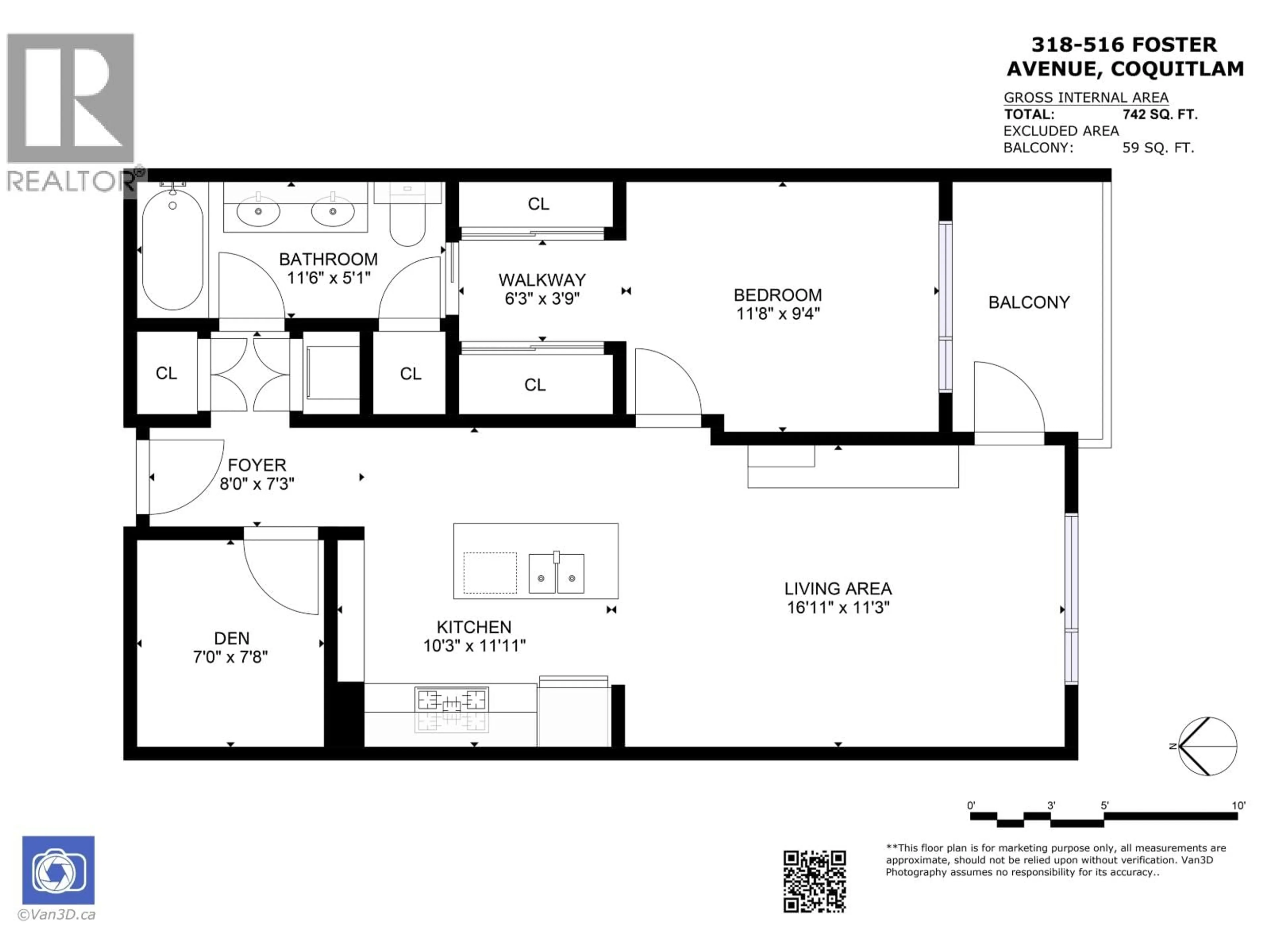Floor plan for 318 - 516 FOSTER AVENUE, Coquitlam British Columbia V6Y0A6