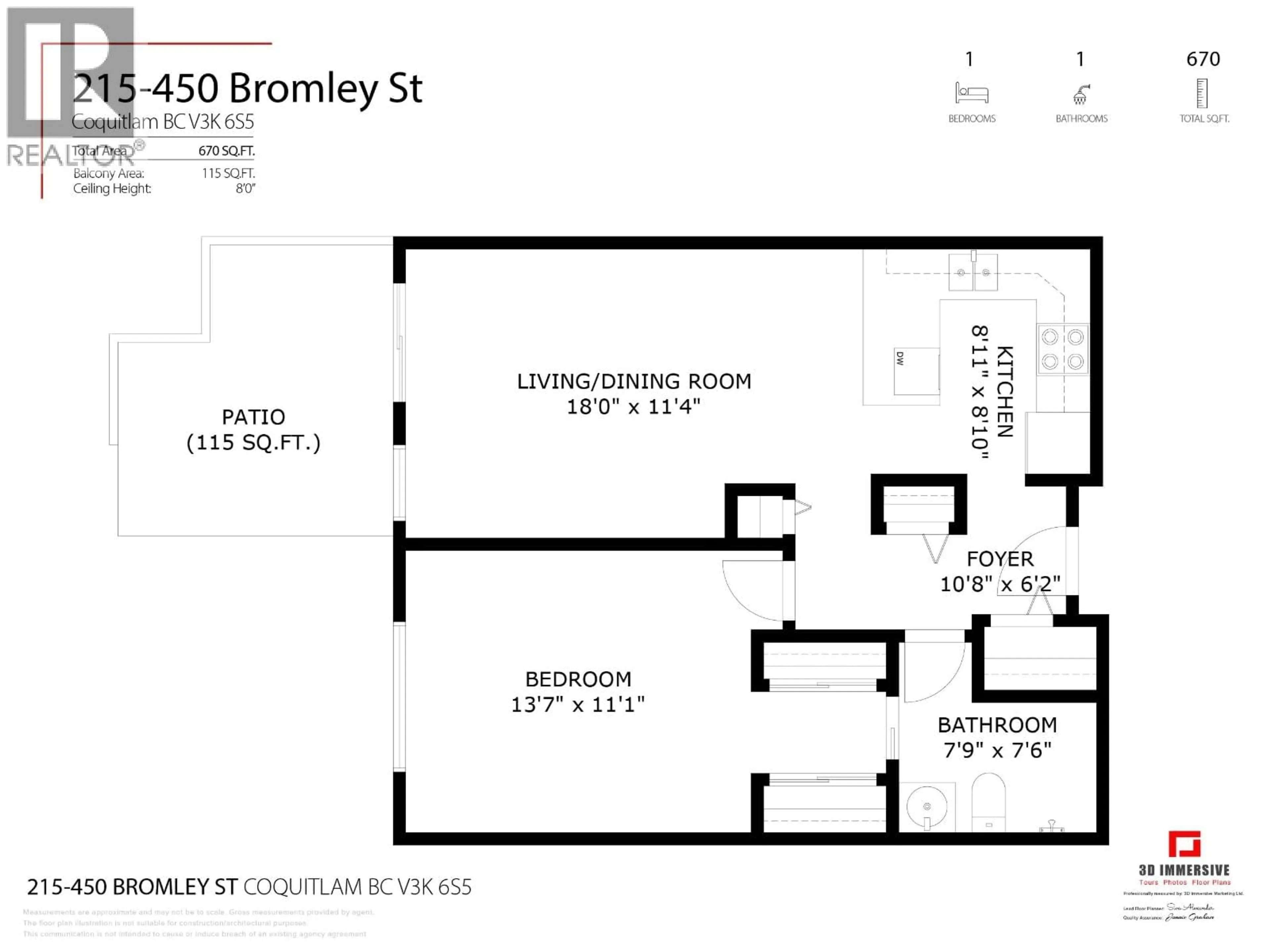 Floor plan for 215 - 450 BROMLEY STREET, Coquitlam British Columbia V3K6S5