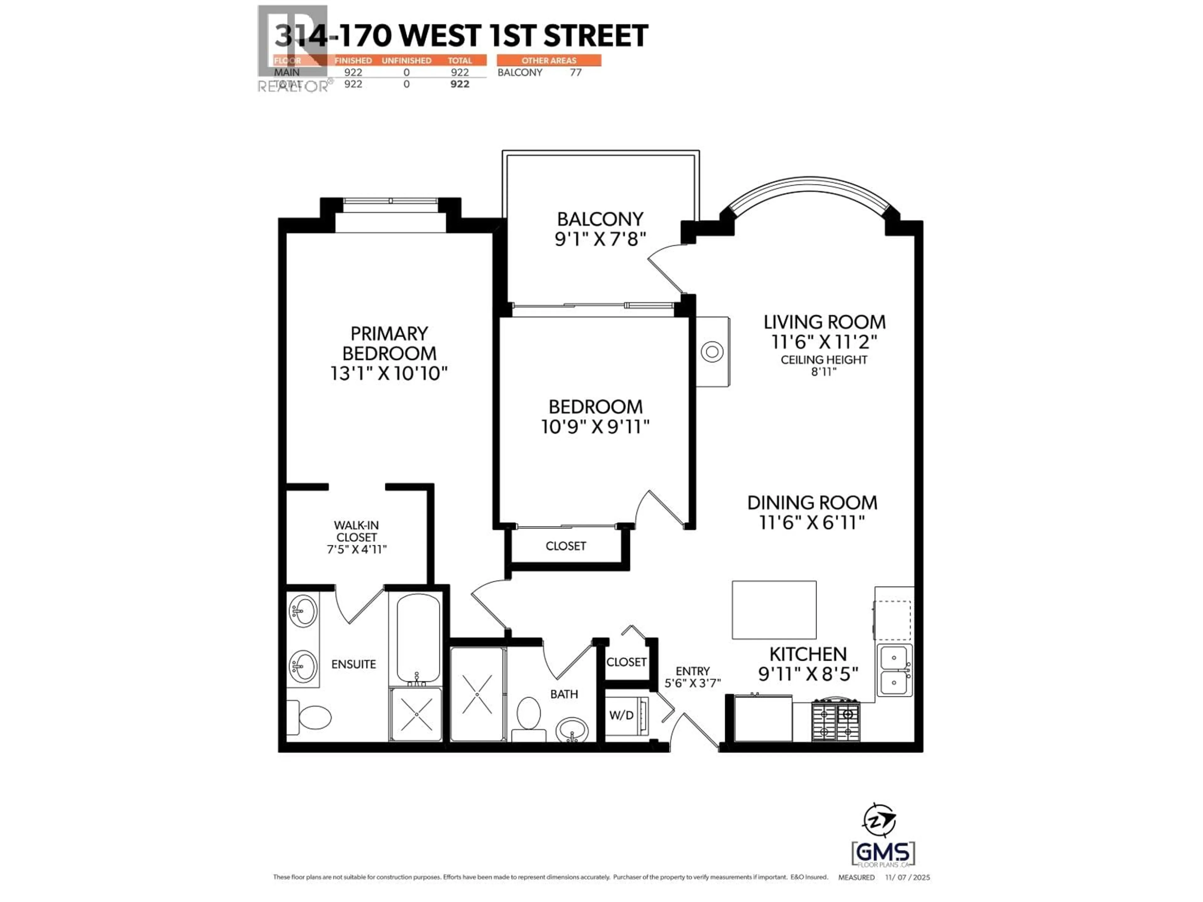Floor plan for 314 - 170 1ST STREET, North Vancouver British Columbia V7M3P2