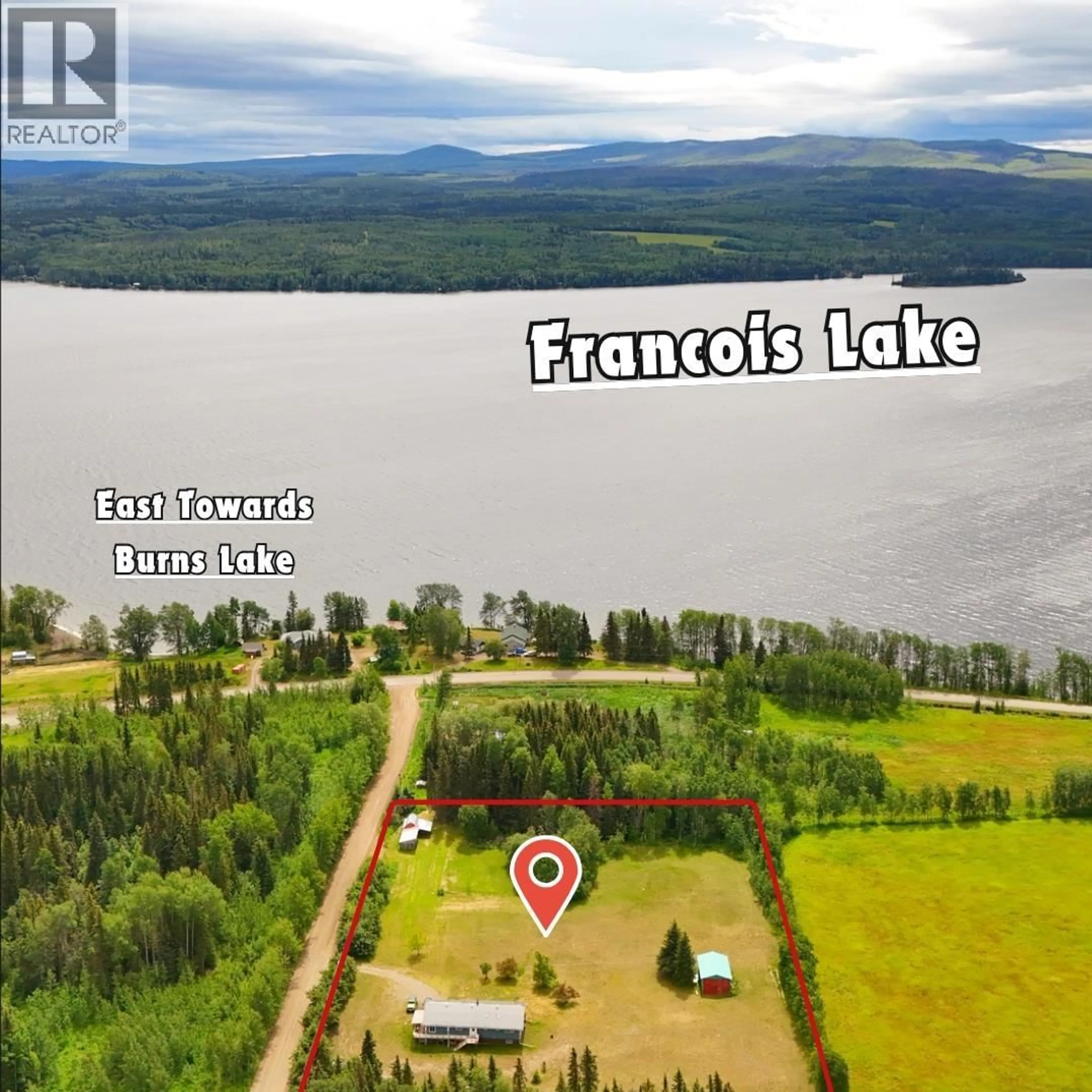 A pic from outside/outdoor area/front of a property/back of a property/a pic from drone, water/lake/river/ocean view for 21367 SHORT ROAD, Burns Lake British Columbia V0J1E2
