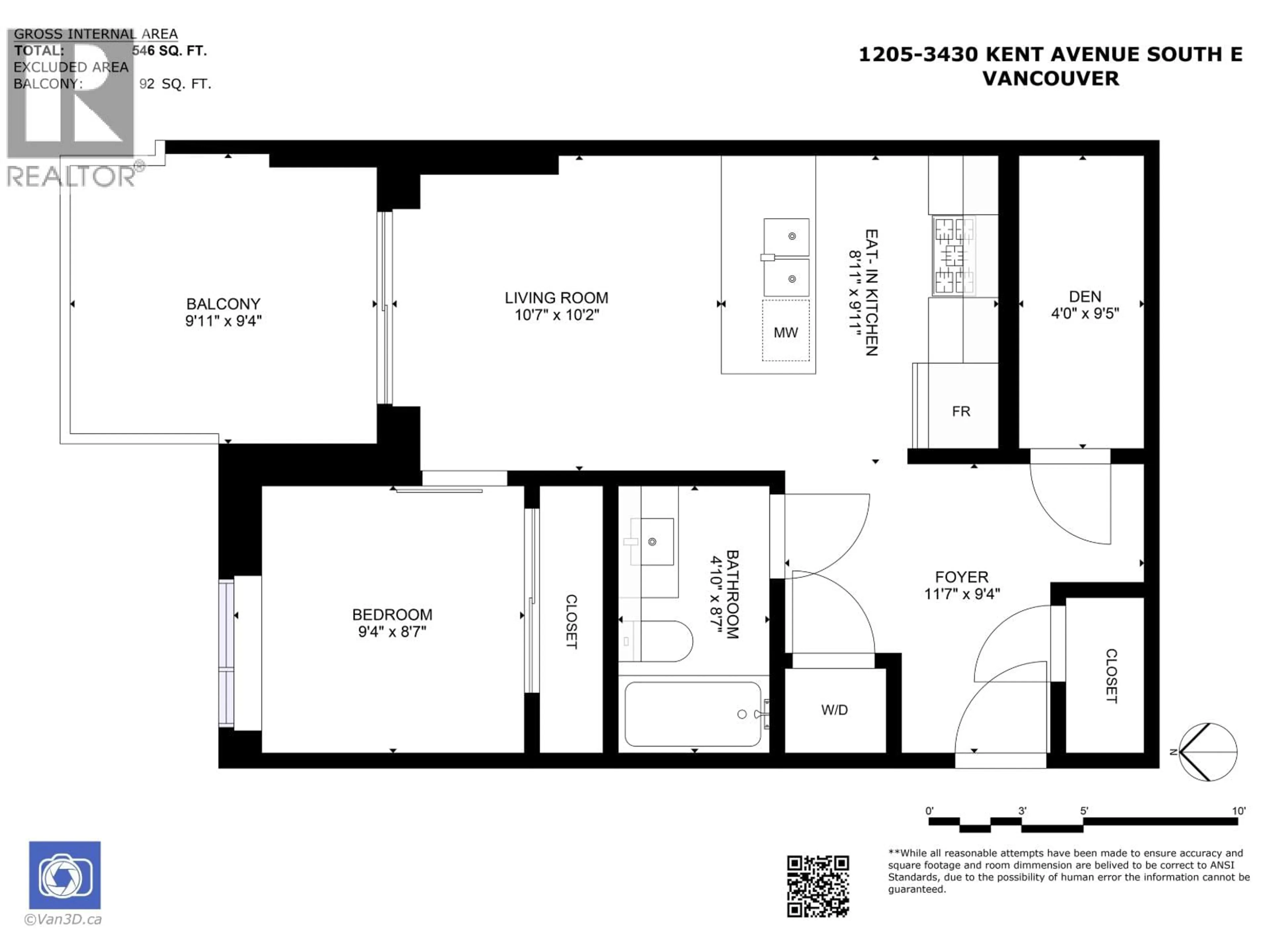 Floor plan for 1205 - 3430 KENT AVENUE SOUTH, Vancouver British Columbia V5S0G7