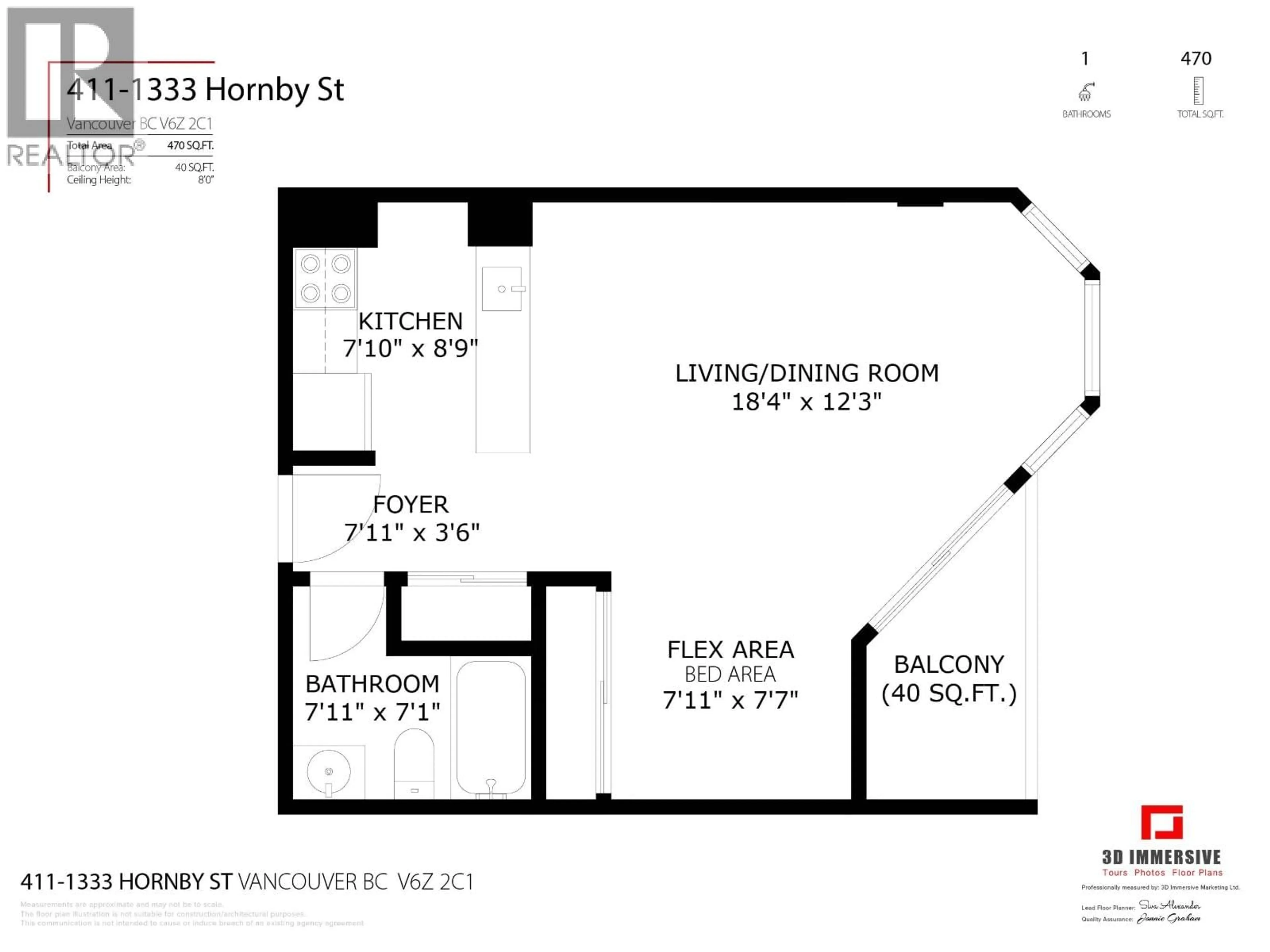 Floor plan for 411 - 1333 HORNBY STREET, Vancouver British Columbia V6Z2C1