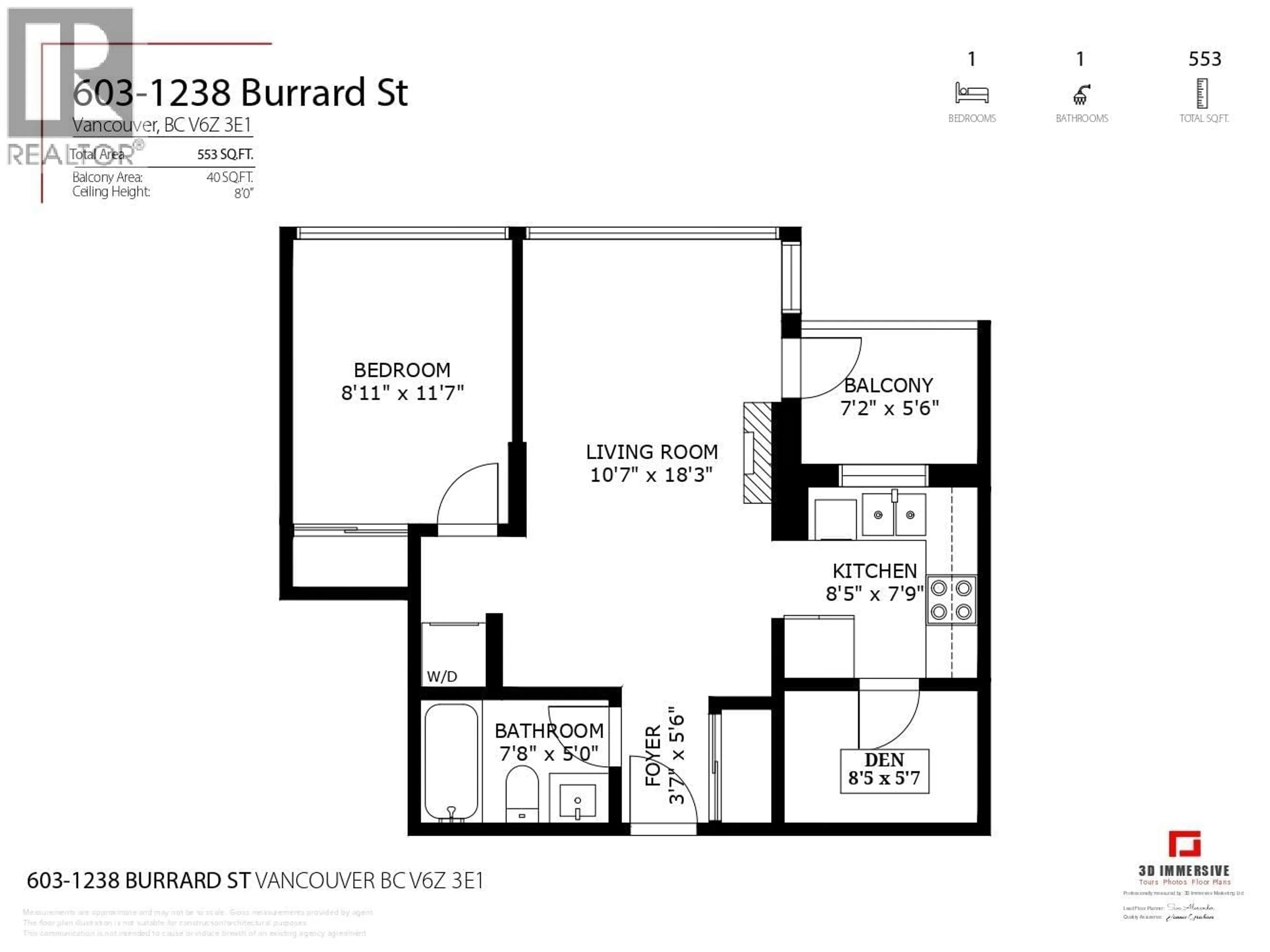 Floor plan for 603 - 1238 BURRARD STREET, Vancouver British Columbia V6Z3E1