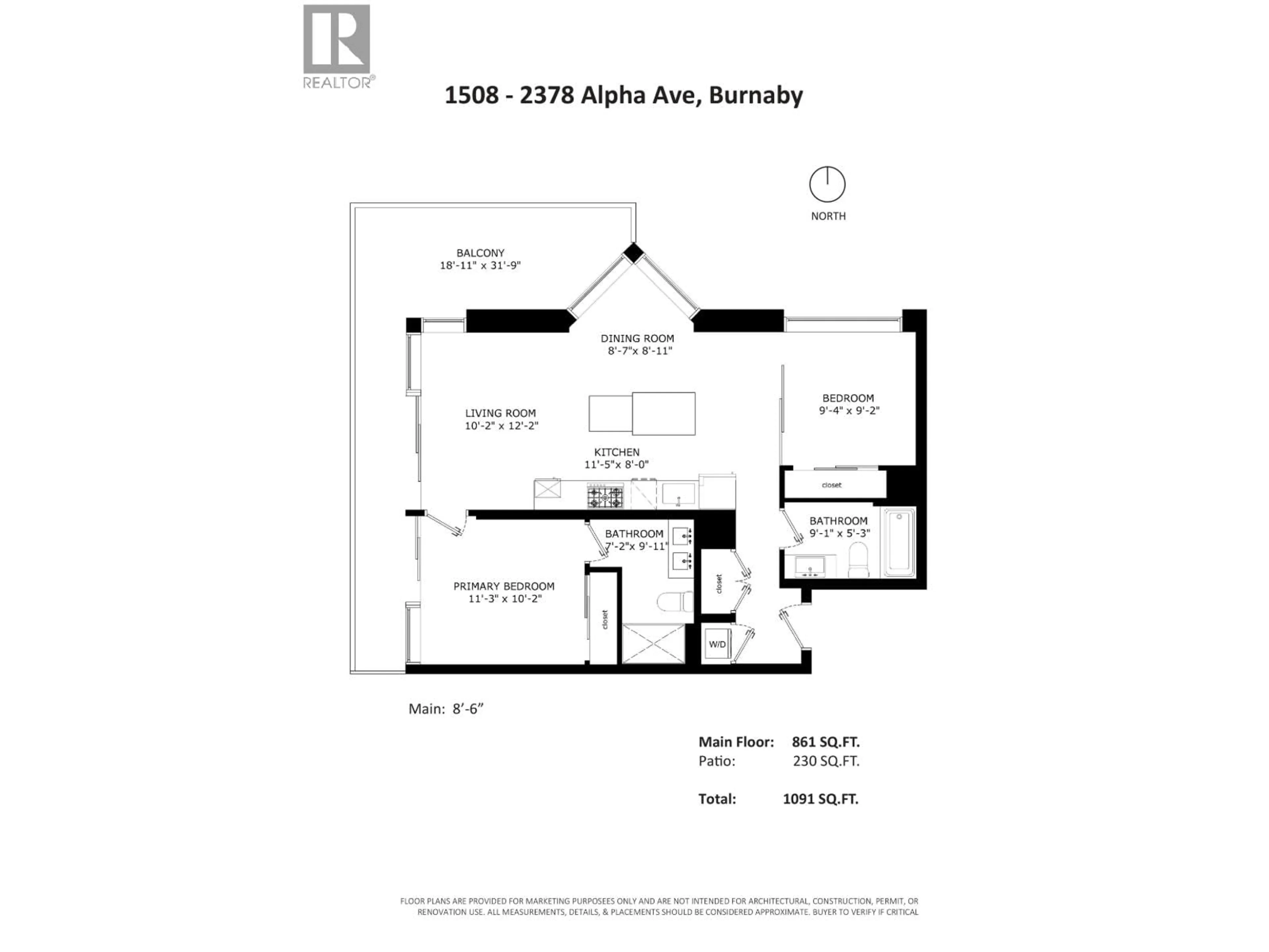 Floor plan for 1508 - 2378 ALPHA AVENUE, Burnaby British Columbia V5C0K2