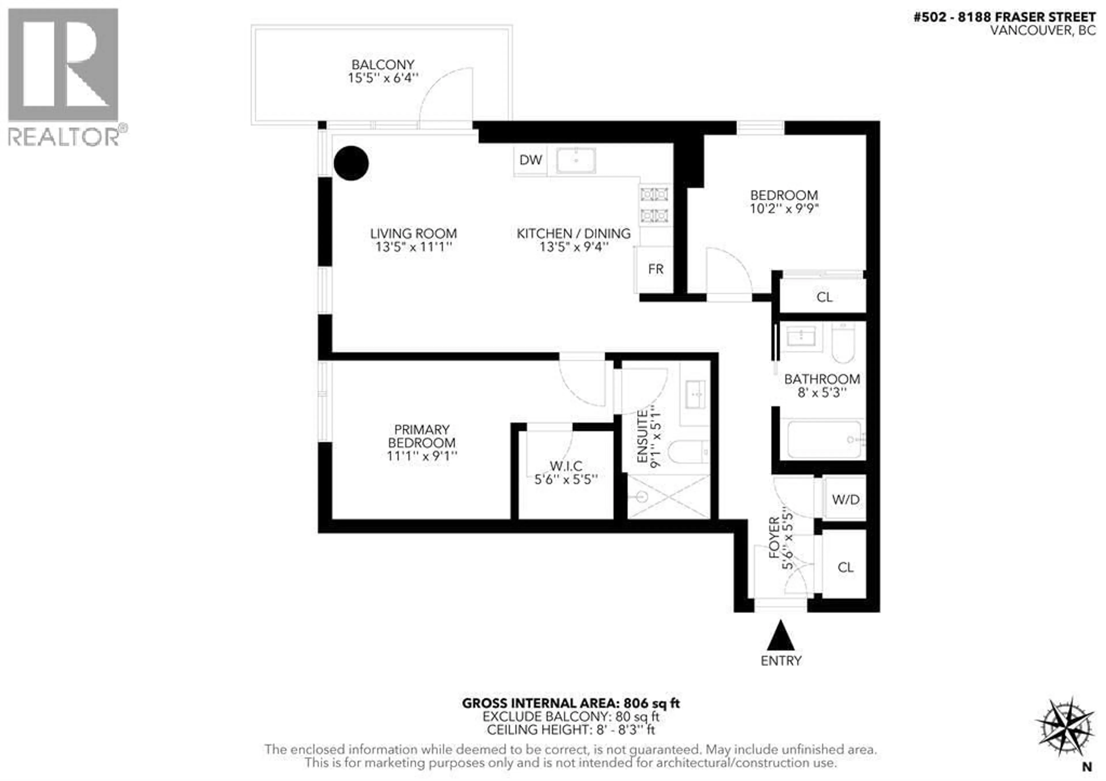 Floor plan for 502 - 8188 FRASER STREET, Vancouver British Columbia V5X0J8