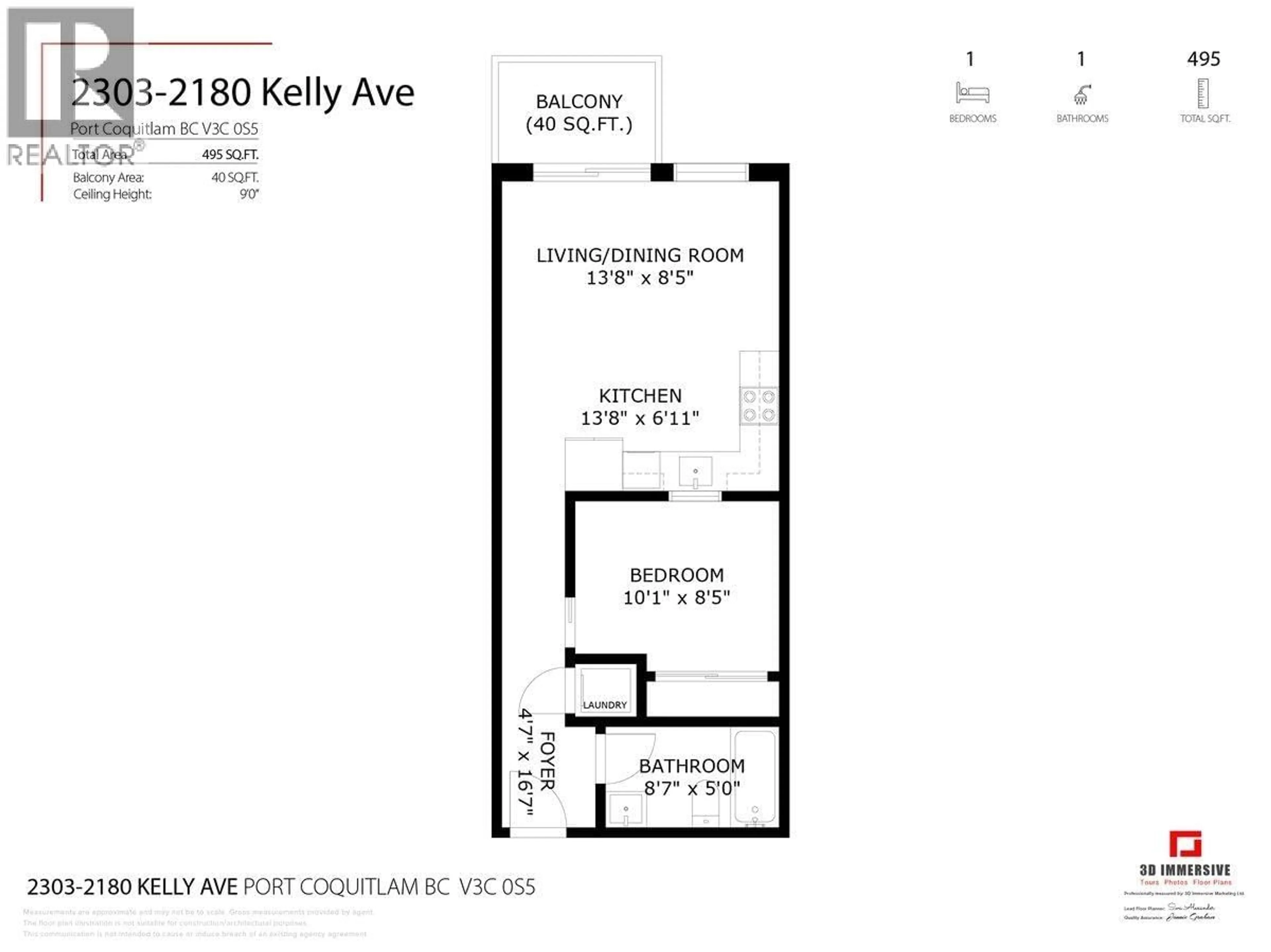 Floor plan for 2303 - 2180 KELLY AVENUE, Port Coquitlam British Columbia V3C0S5