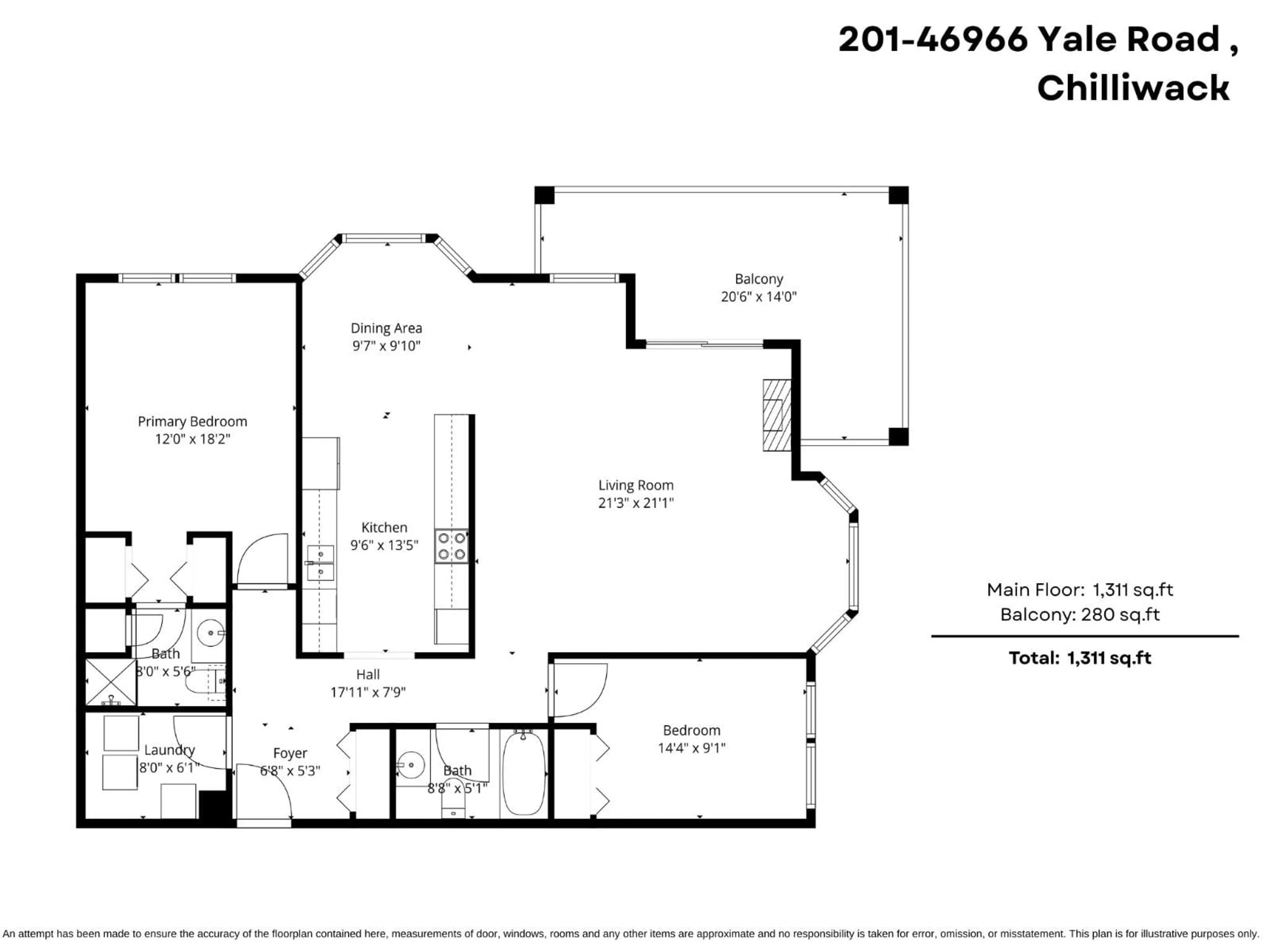Floor plan for 201 - 46966 YALE ROAD, Chilliwack British Columbia V2P2S7