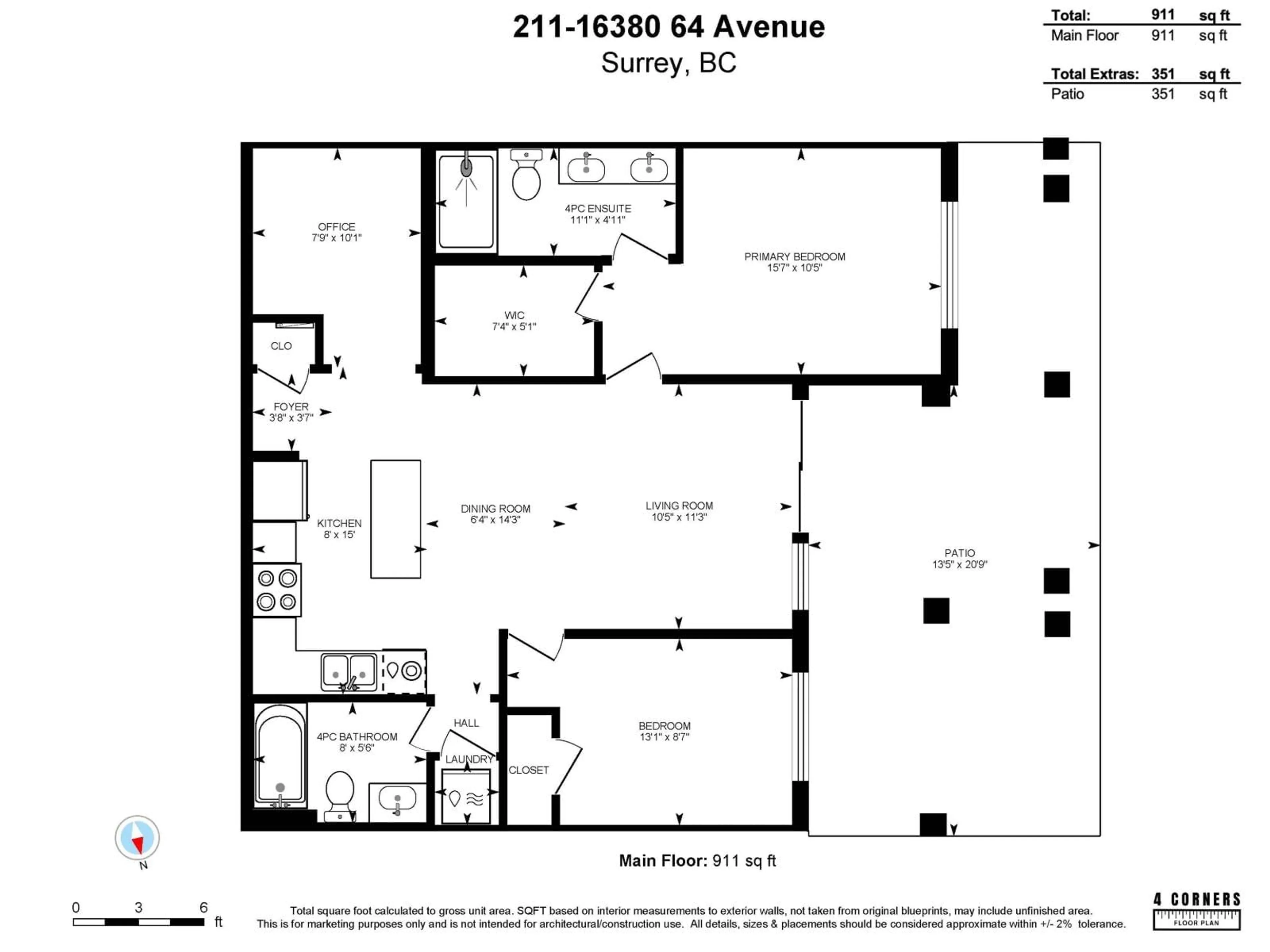 Floor plan for 211 - 16380 64, Surrey British Columbia V3S6X6