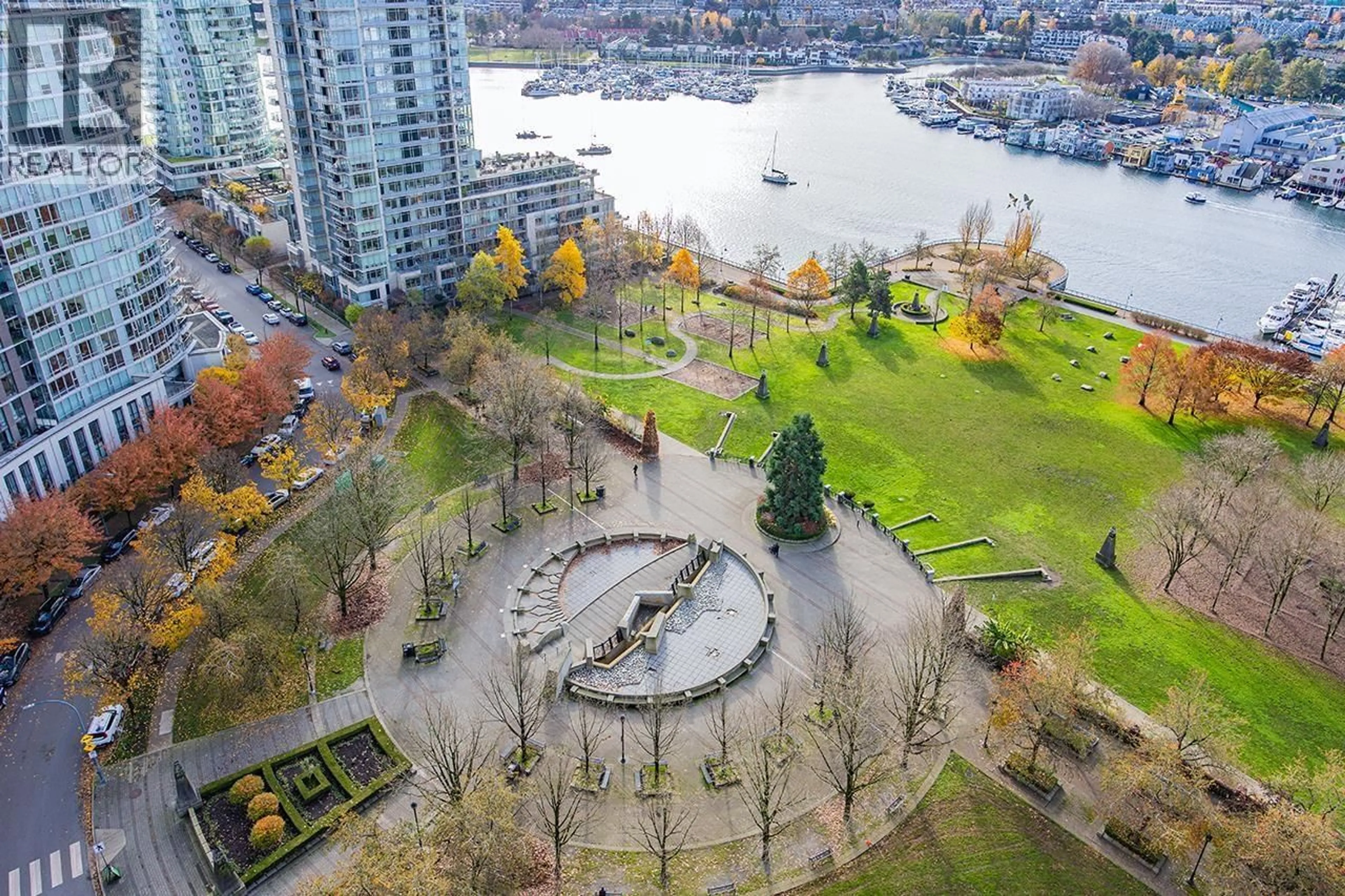 A pic from outside/outdoor area/front of a property/back of a property/a pic from drone, water/lake/river/ocean view for 2606 - 583 BEACH CRESCENT, Vancouver British Columbia V6Z3E6