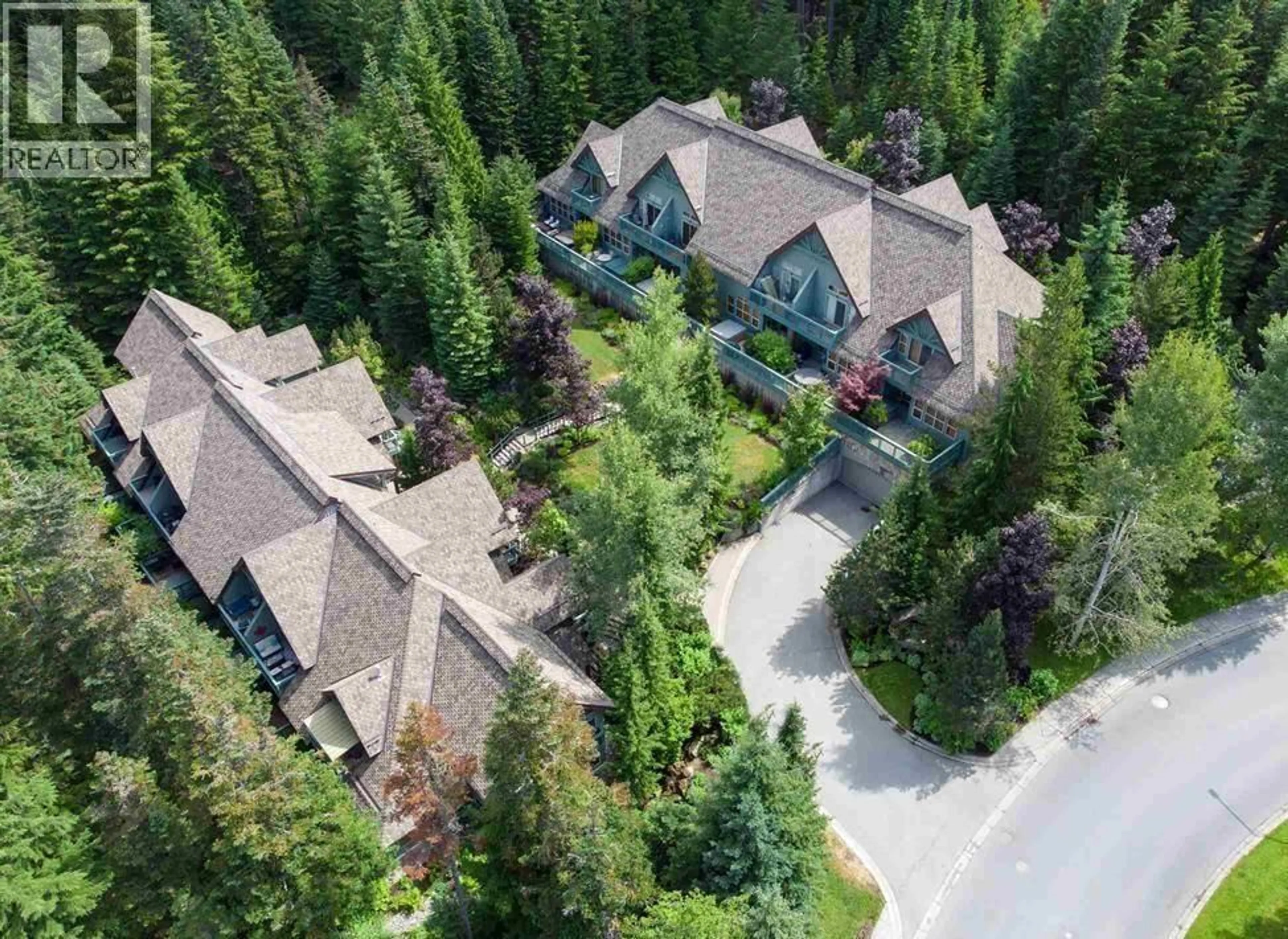 A pic from outside/outdoor area/front of a property/back of a property/a pic from drone, forest/trees view for 3 - 4890 PAINTED CLIFF ROAD, Whistler British Columbia V8E1C9