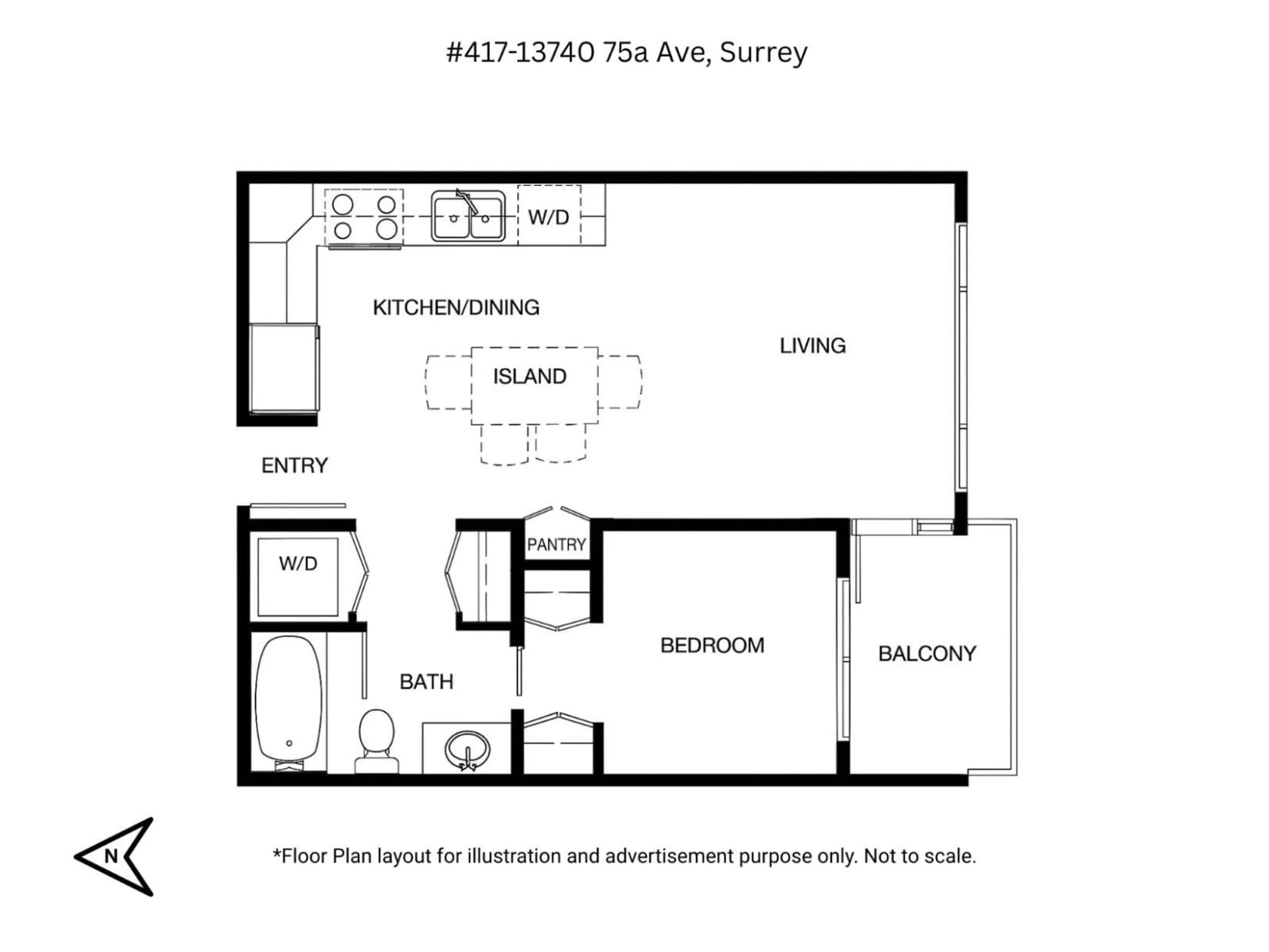 Floor plan for 417 - 13740 75A AVENUE, Surrey British Columbia V3W0E8