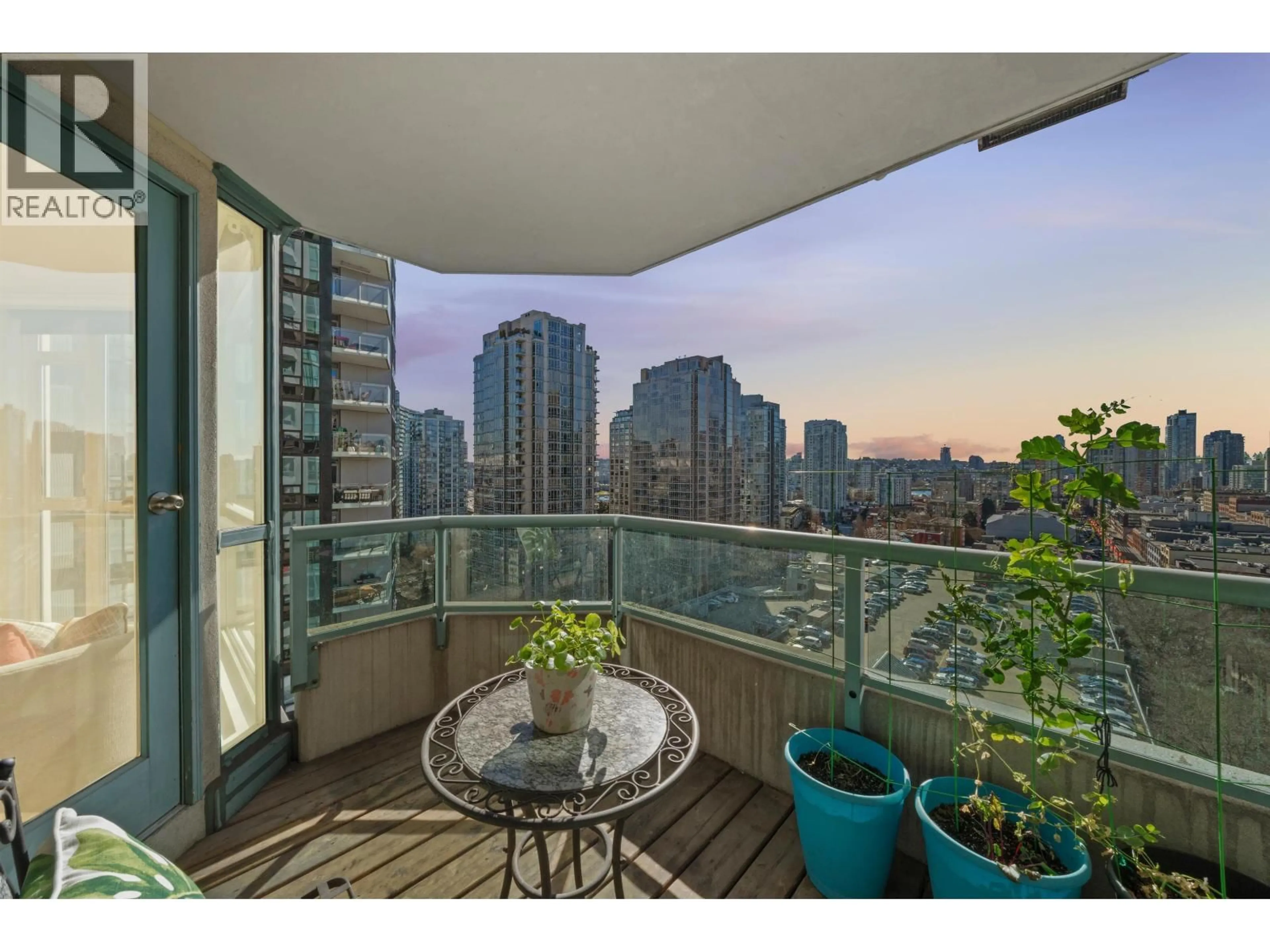 Balcony in the apartment, city buildings view from balcony for 1201 - 888 HAMILTON STREET, Vancouver British Columbia V6B5W4
