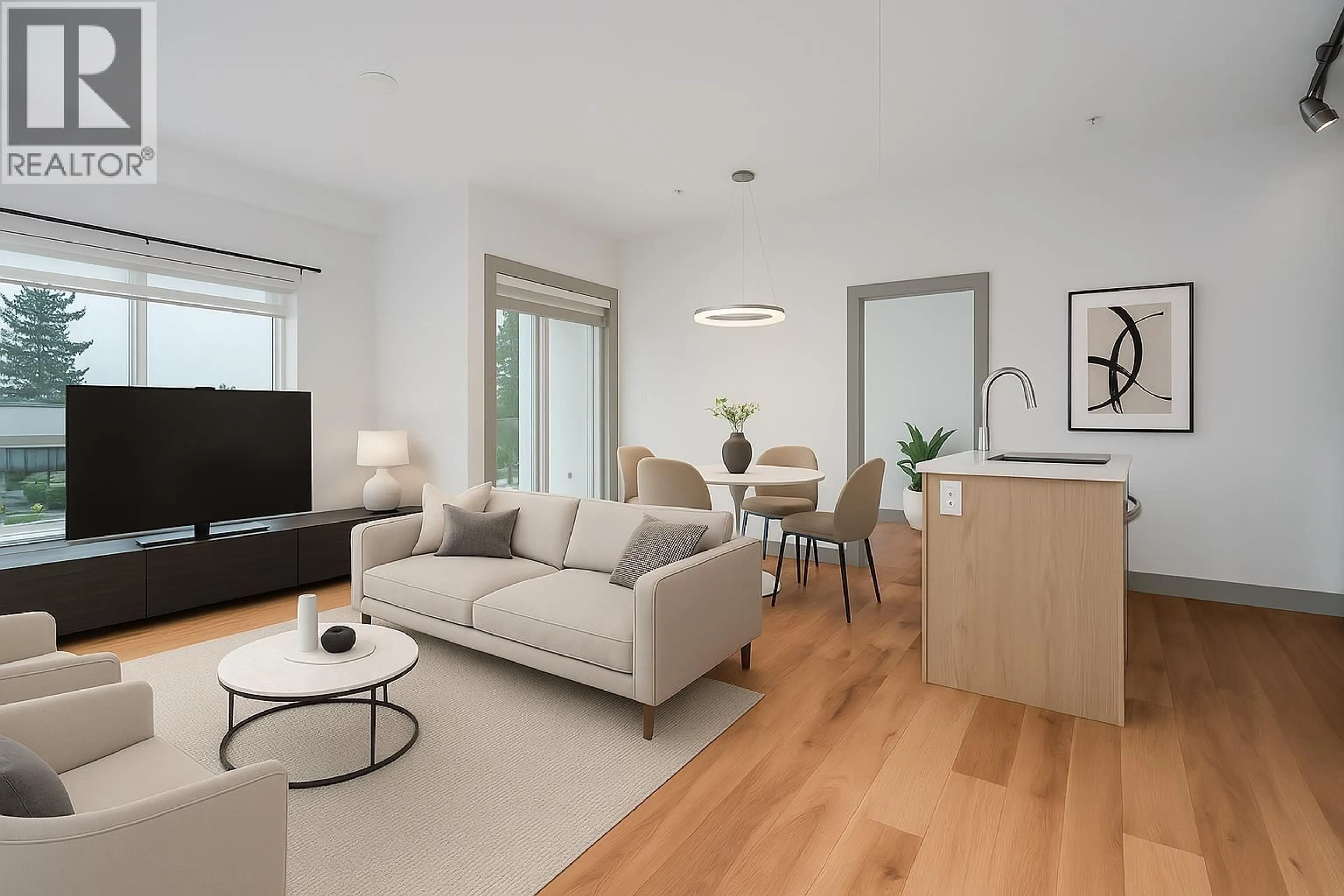 Living room with furniture, wood/laminate floor for 411 - 6968 ROYAL OAK AVENUE, Burnaby British Columbia V5J4J3