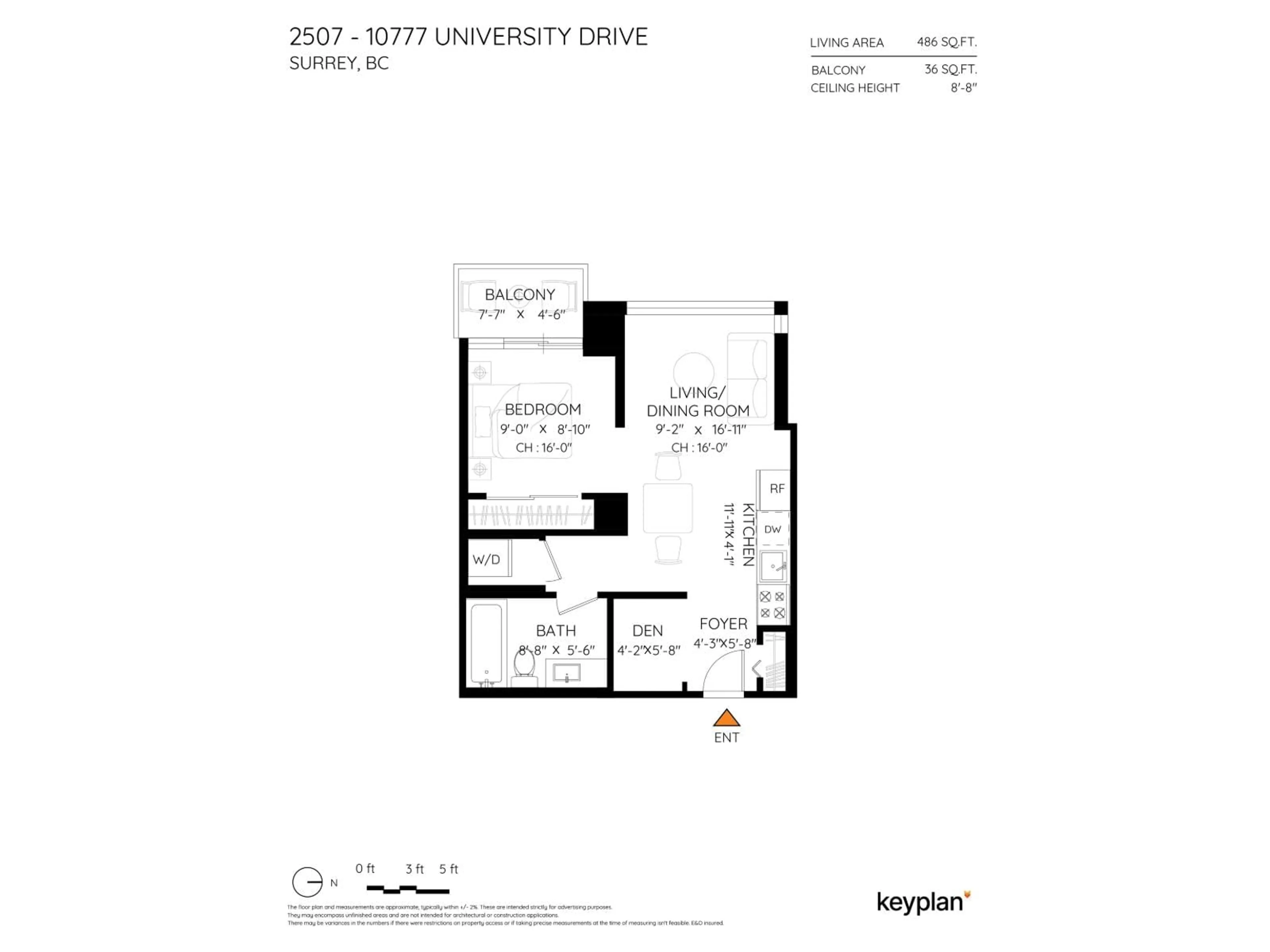 Floor plan for 2507 - 10777 UNIVERSITY DRIVE, Surrey British Columbia V3T0E6