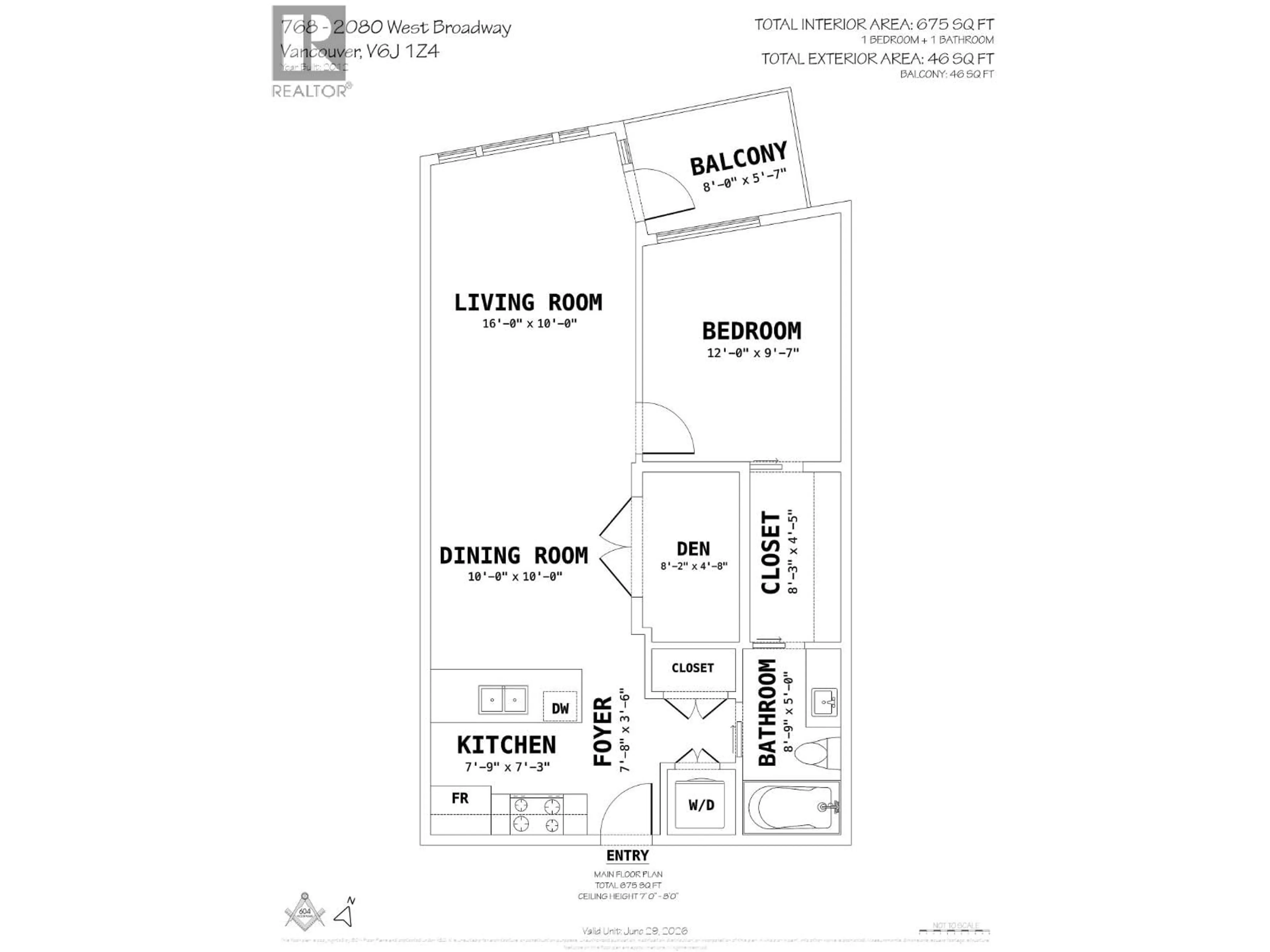 Floor plan for 768 - 2080 BROADWAY, Vancouver British Columbia V6J0C7