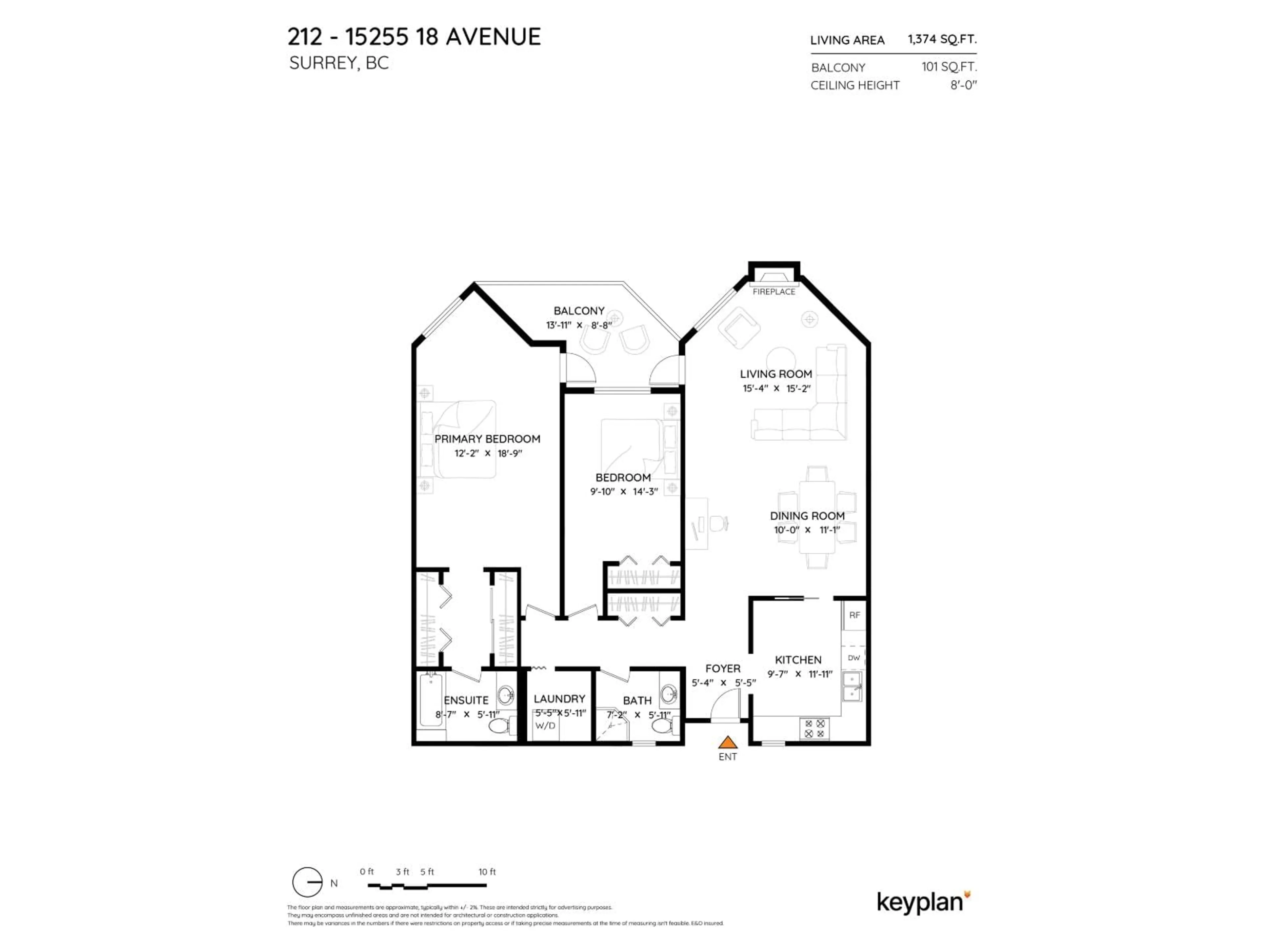 Floor plan for 212 - 15255 18, Surrey British Columbia V4A1W9