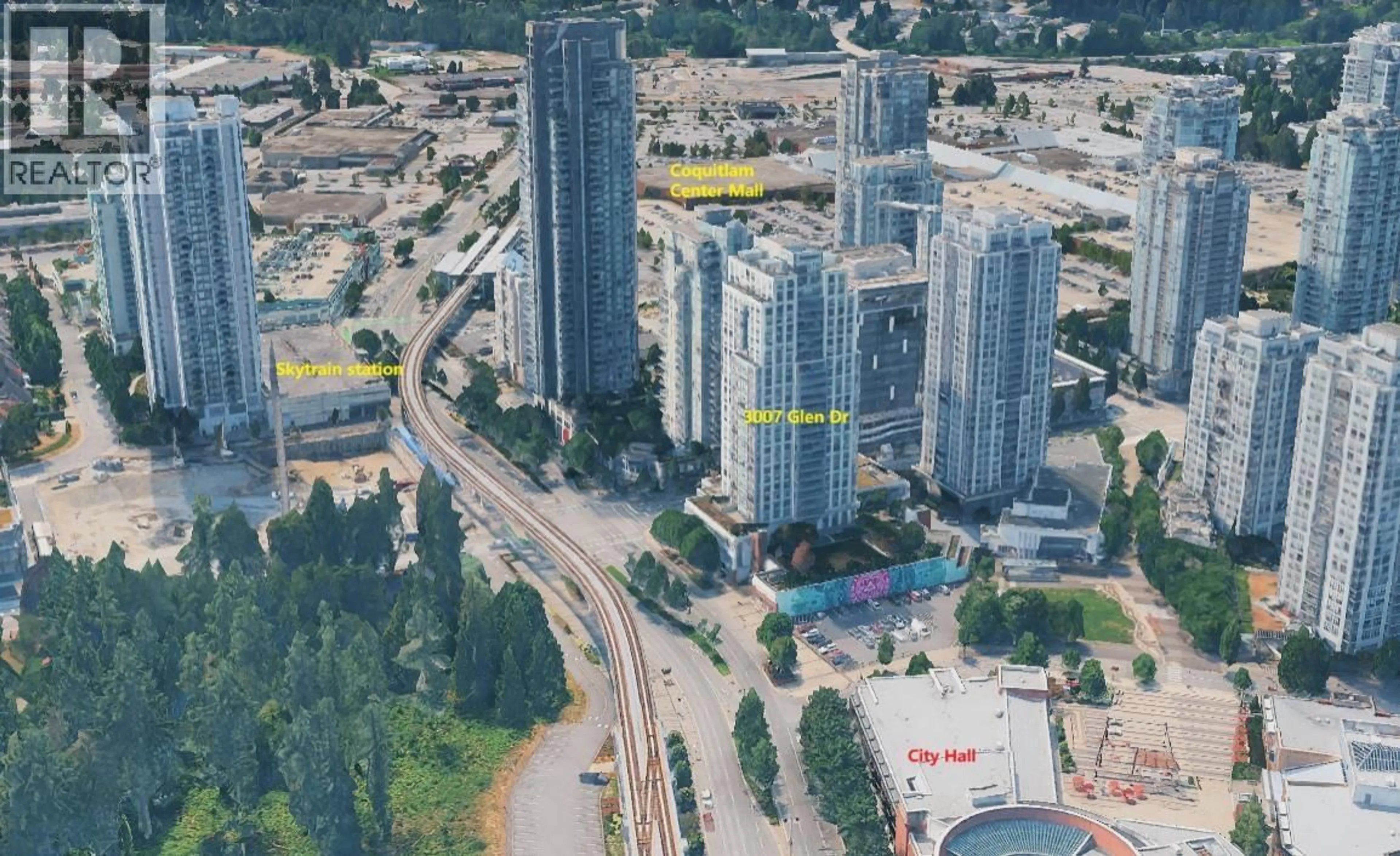 A pic from outside/outdoor area/front of a property/back of a property/a pic from drone, city buildings view from balcony for 2207 - 3007 GLEN DRIVE, Coquitlam British Columbia V3B0L8