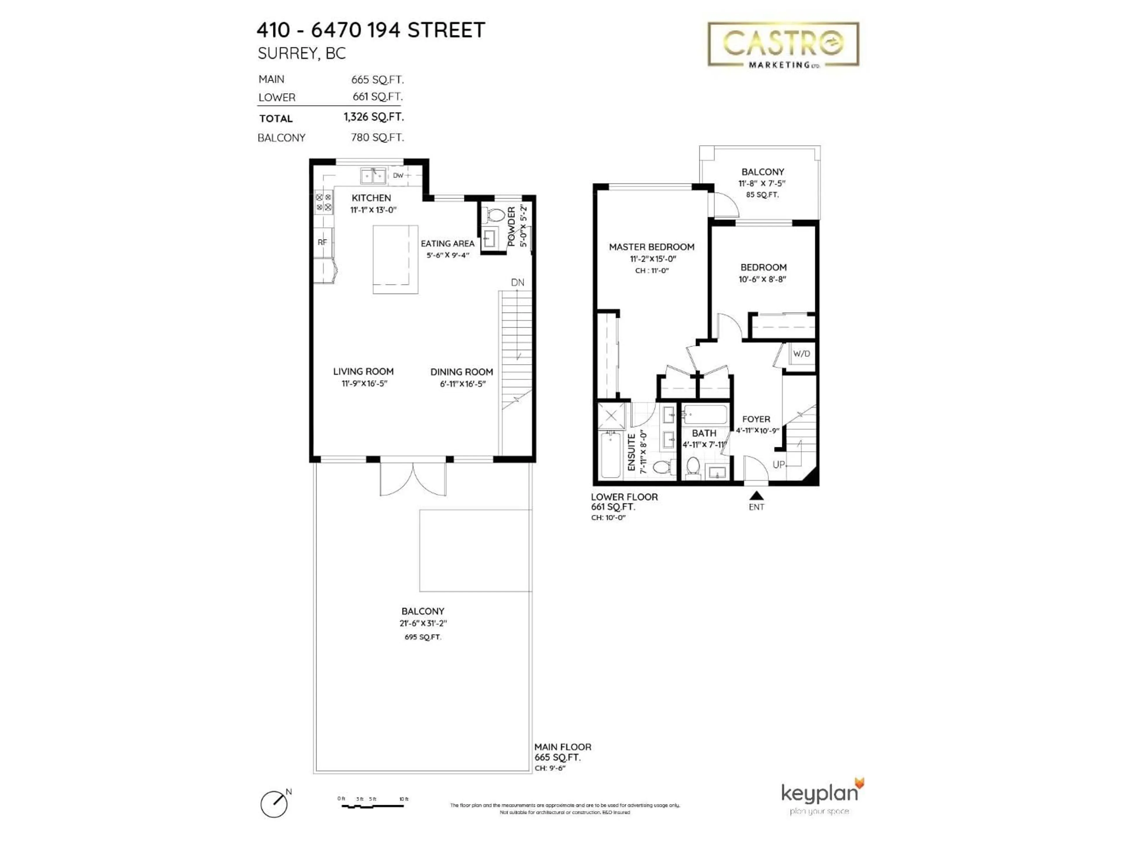 Floor plan for 410 - 6470 194, Surrey British Columbia V4N6J9