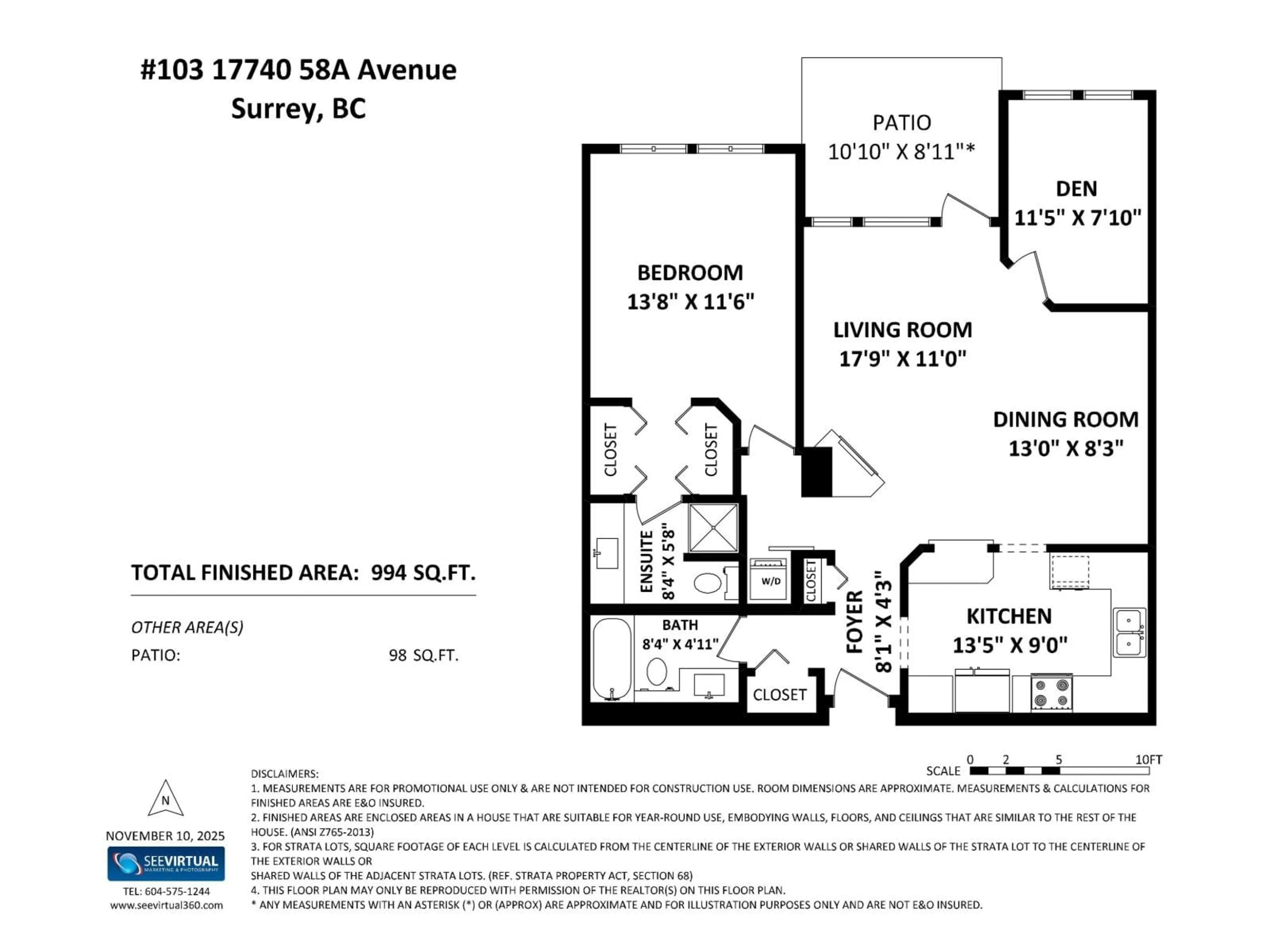 Floor plan for 103 - 17740 58A, Surrey British Columbia V3S8M5