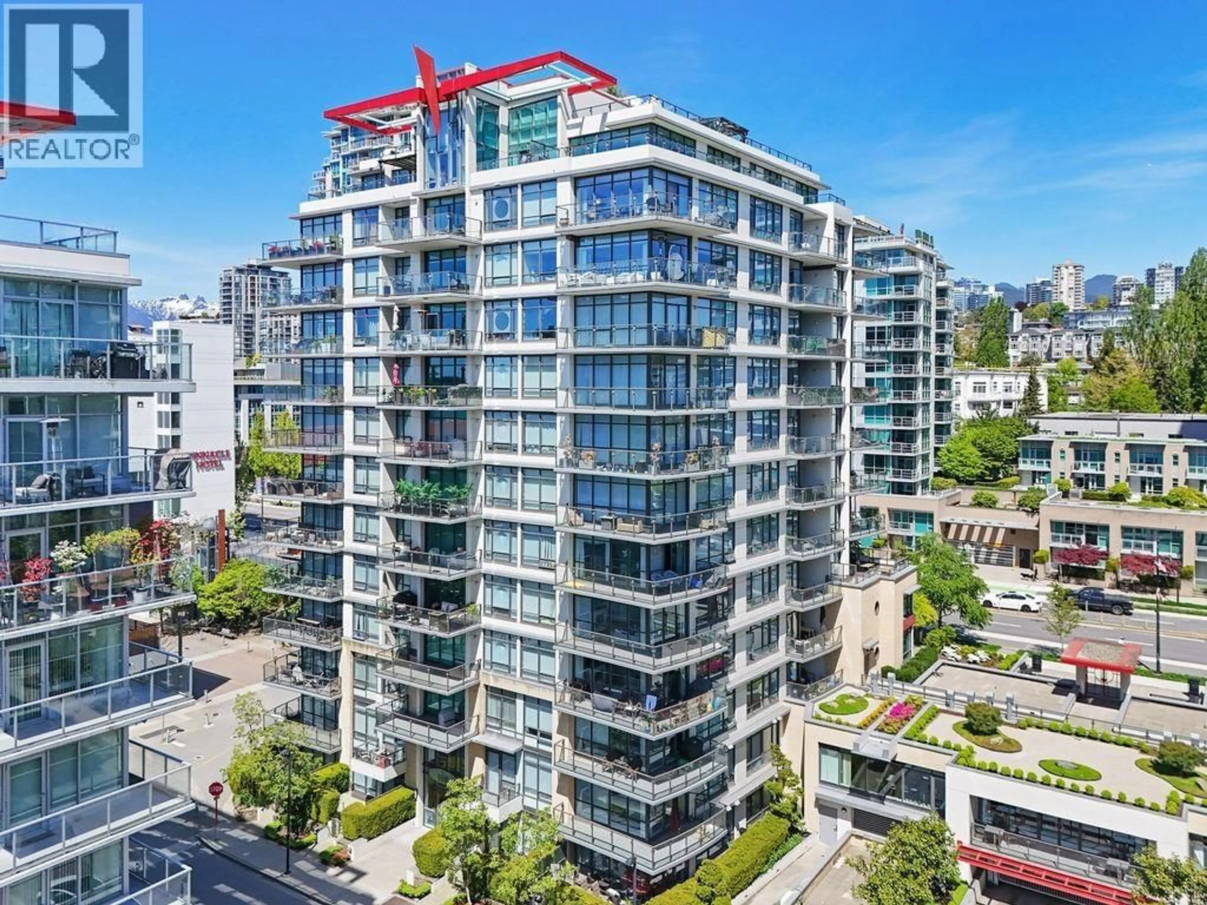 A pic from outside/outdoor area/front of a property/back of a property/a pic from drone, city buildings view from balcony for 403 - 162 VICTORY SHIP WAY, North Vancouver British Columbia V7L0B4