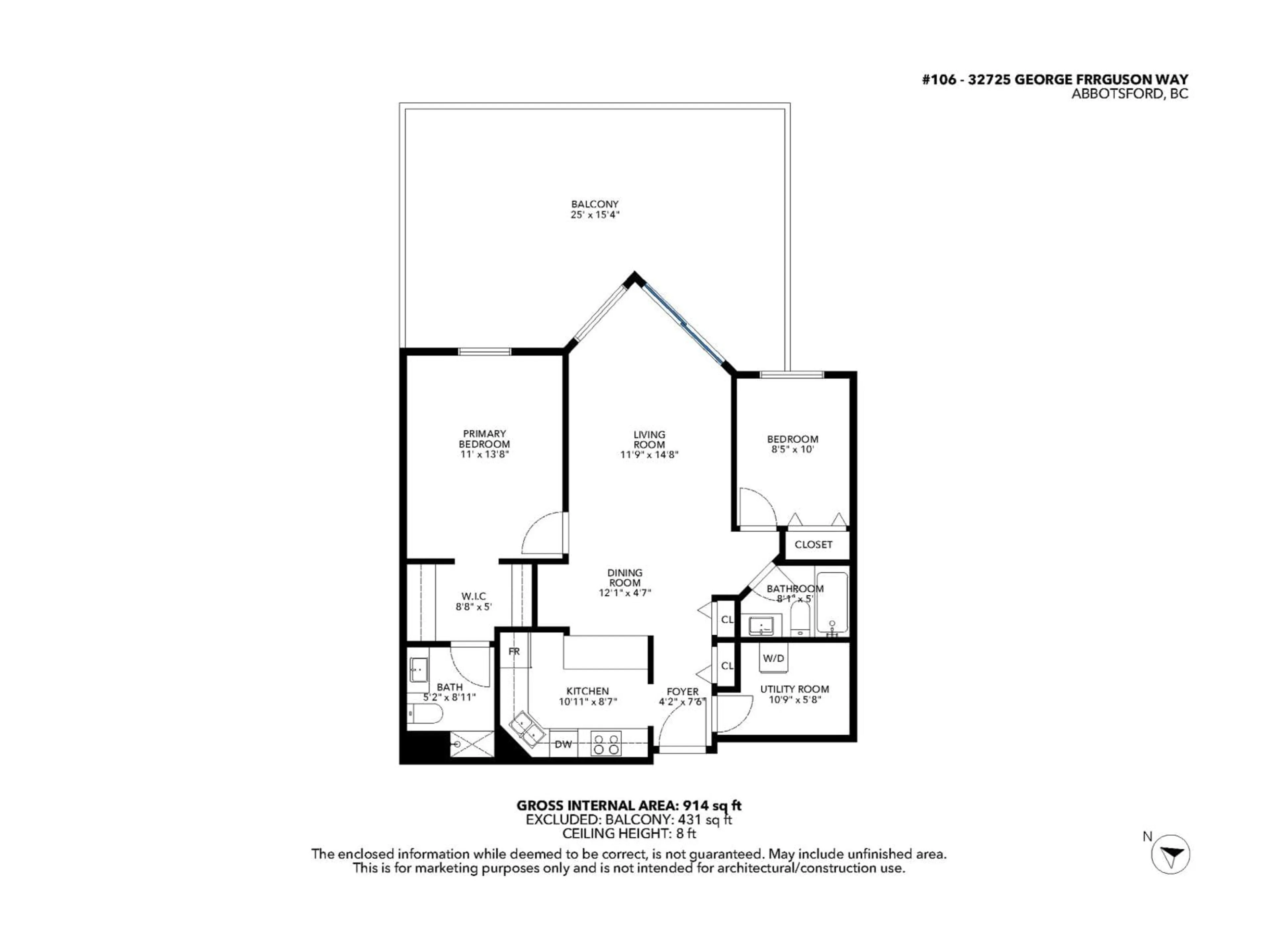 Floor plan for 106 - 32725 GEORGE FERGUSON, Abbotsford British Columbia V2T5M5