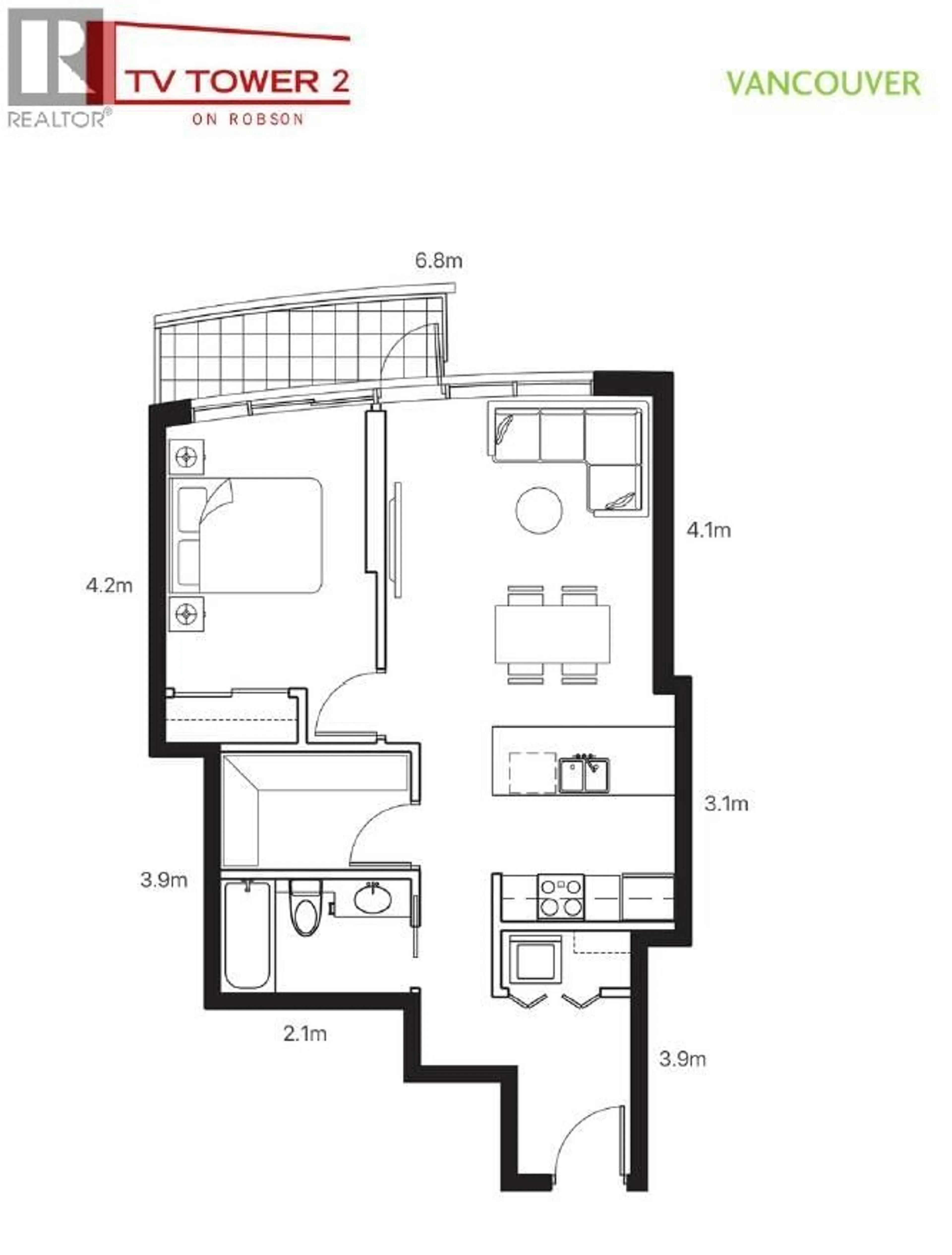 Floor plan for 3301 - 233 ROBSON STREET, Vancouver British Columbia V6B0E8