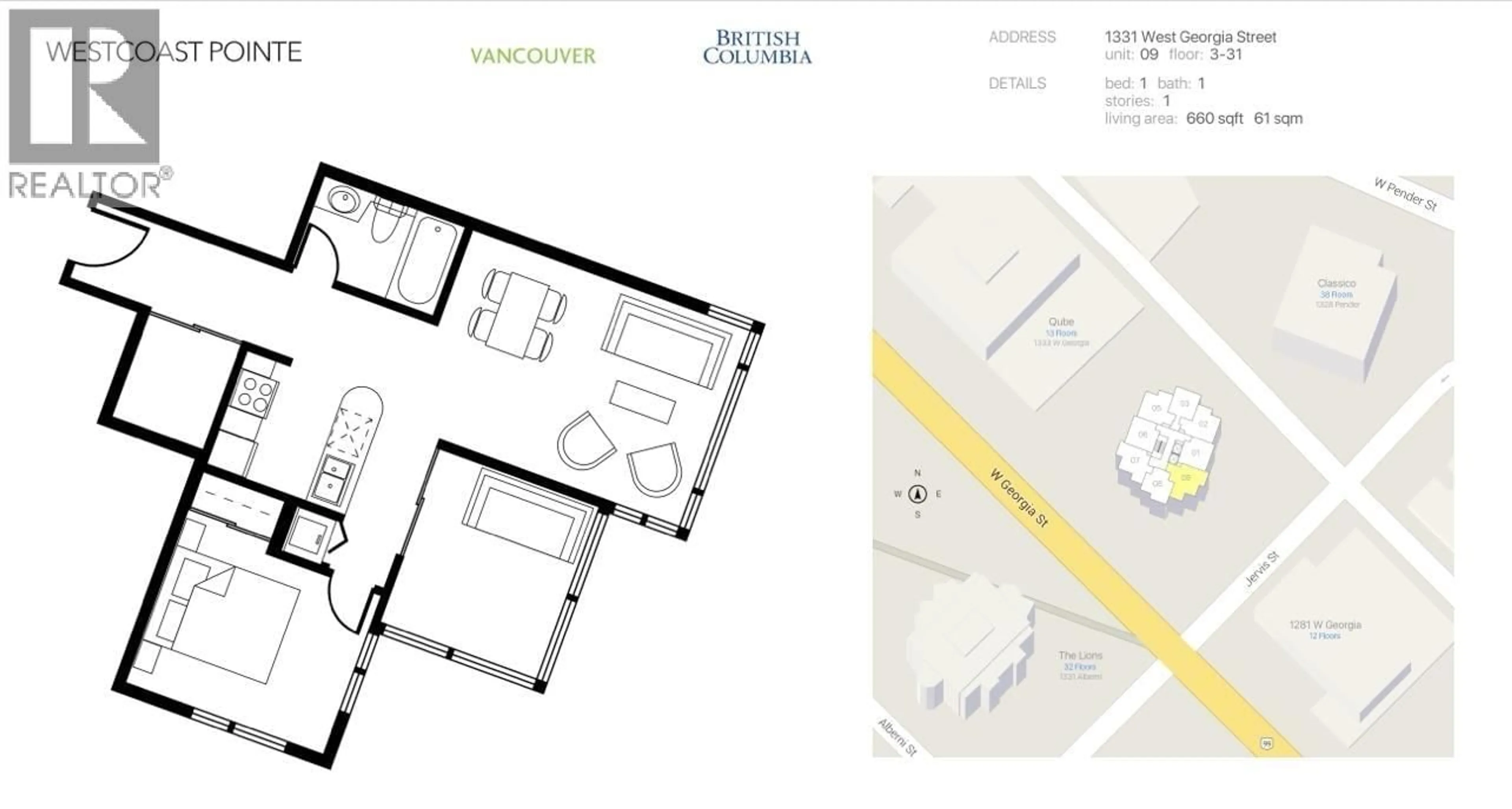 Floor plan for 909 - 1331 GEORGIA STREET, Vancouver British Columbia V6E4P1
