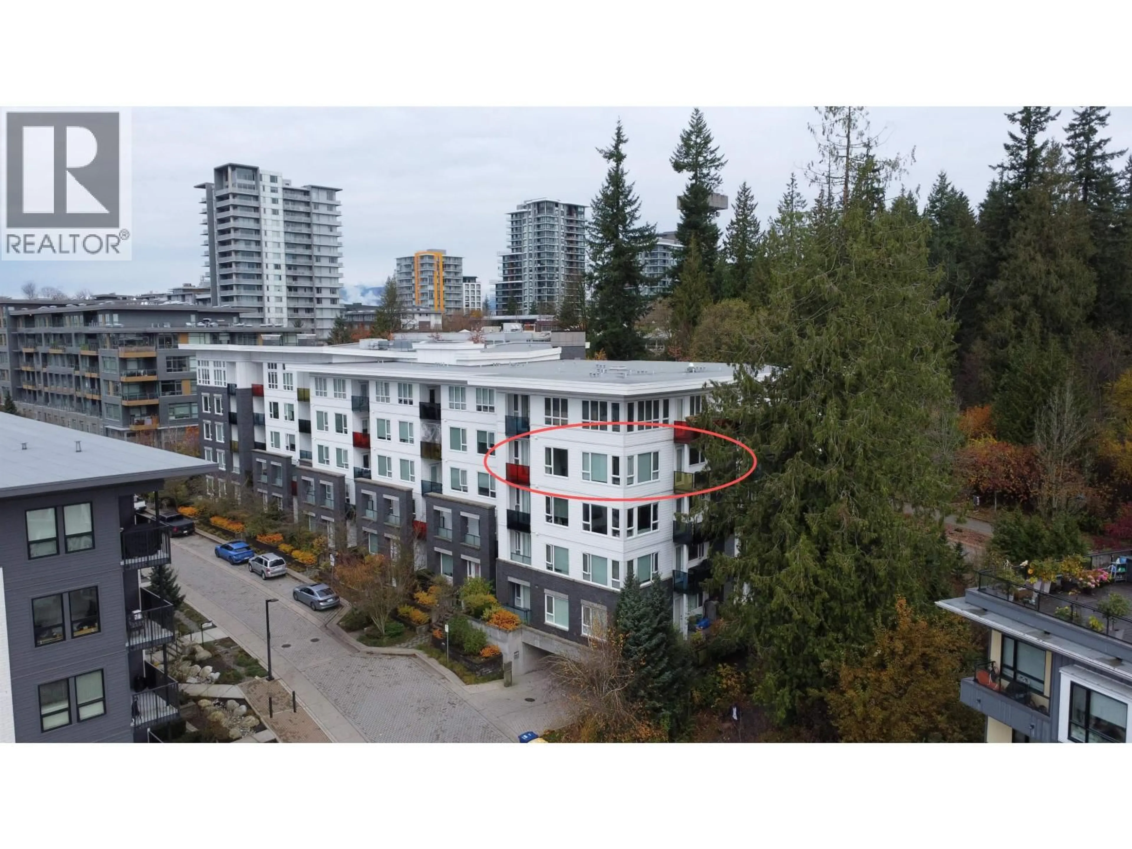 A pic from outside/outdoor area/front of a property/back of a property/a pic from drone, city buildings view from balcony for 507 - 9250 UNIVERSITY HIGH STREET, Burnaby British Columbia V5A0B3