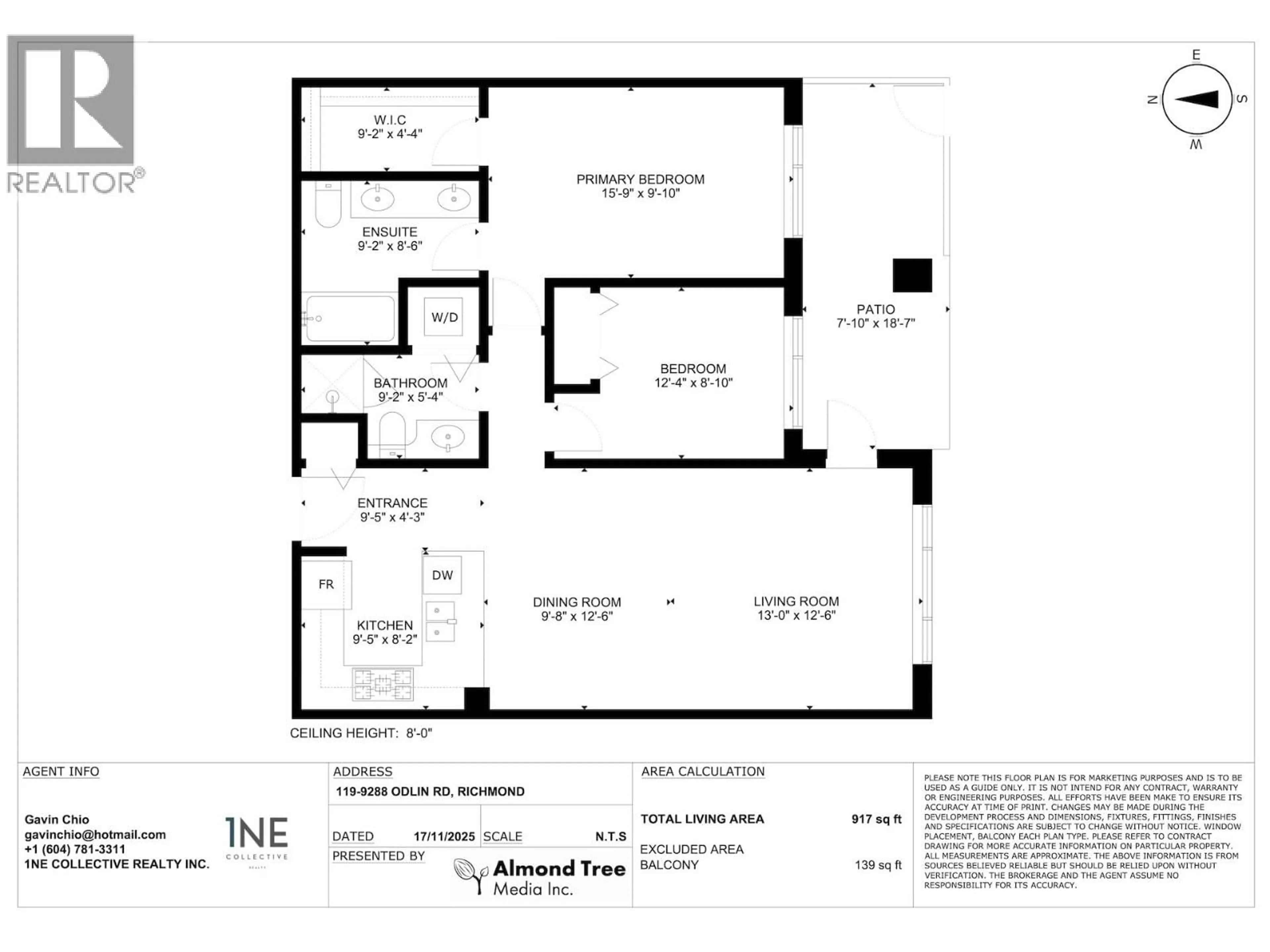 Floor plan for 119 - 9288 ODLIN ROAD, Richmond British Columbia V6X0C3