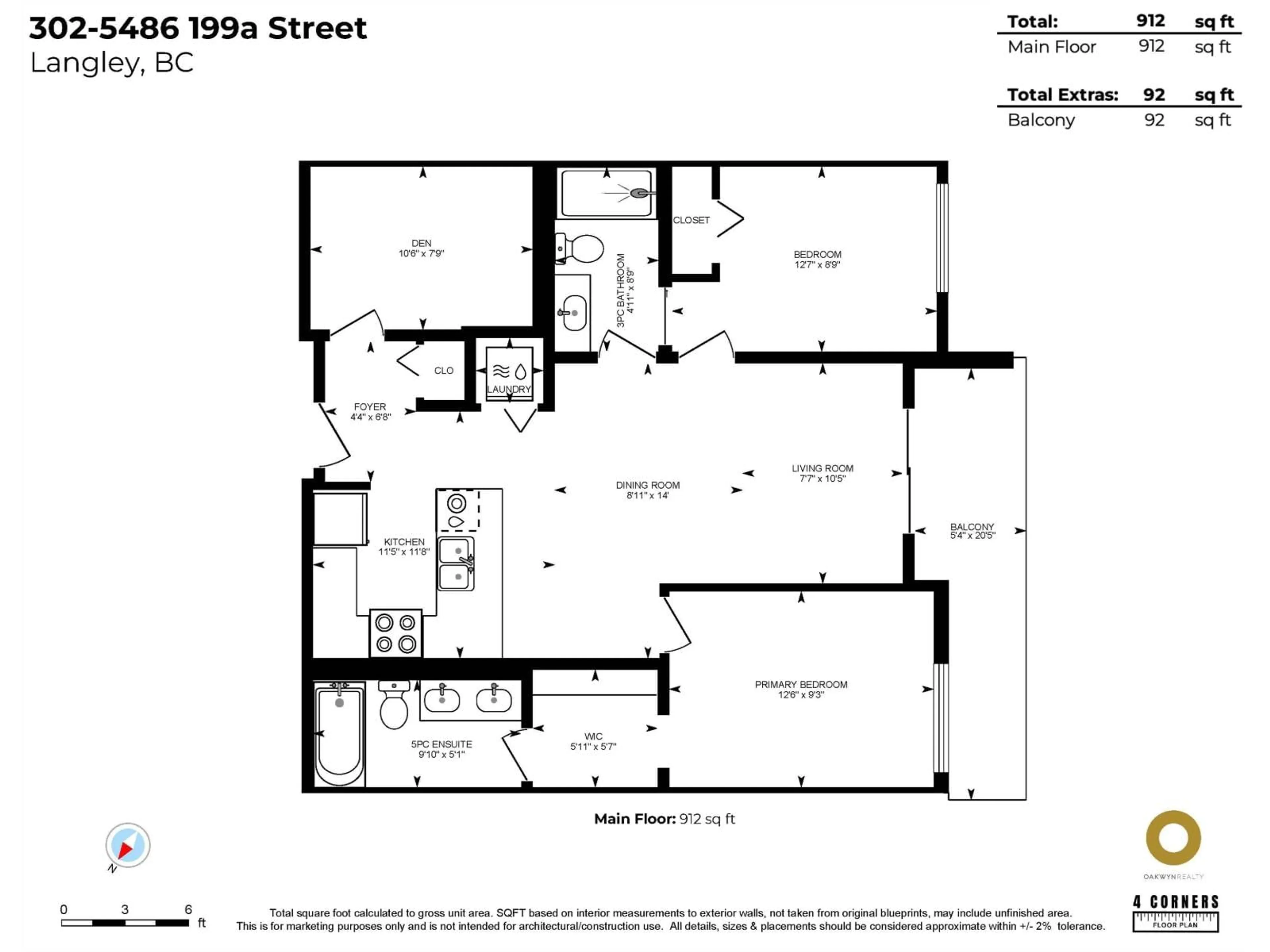 Floor plan for 302 - 5486 199A, Langley British Columbia V3A0N6