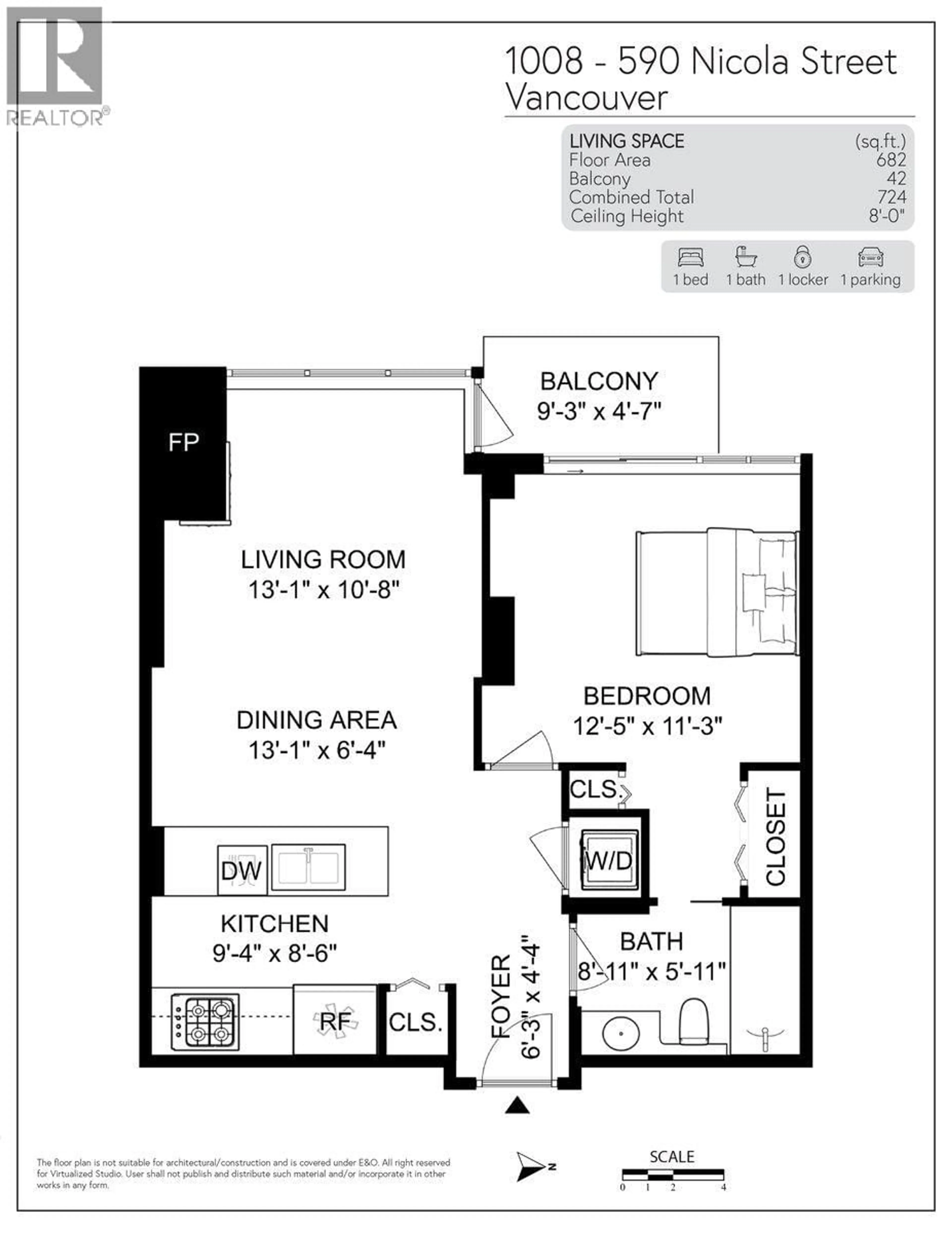 Floor plan for 1008 - 590 NICOLA STREET, Vancouver British Columbia V6G3J8