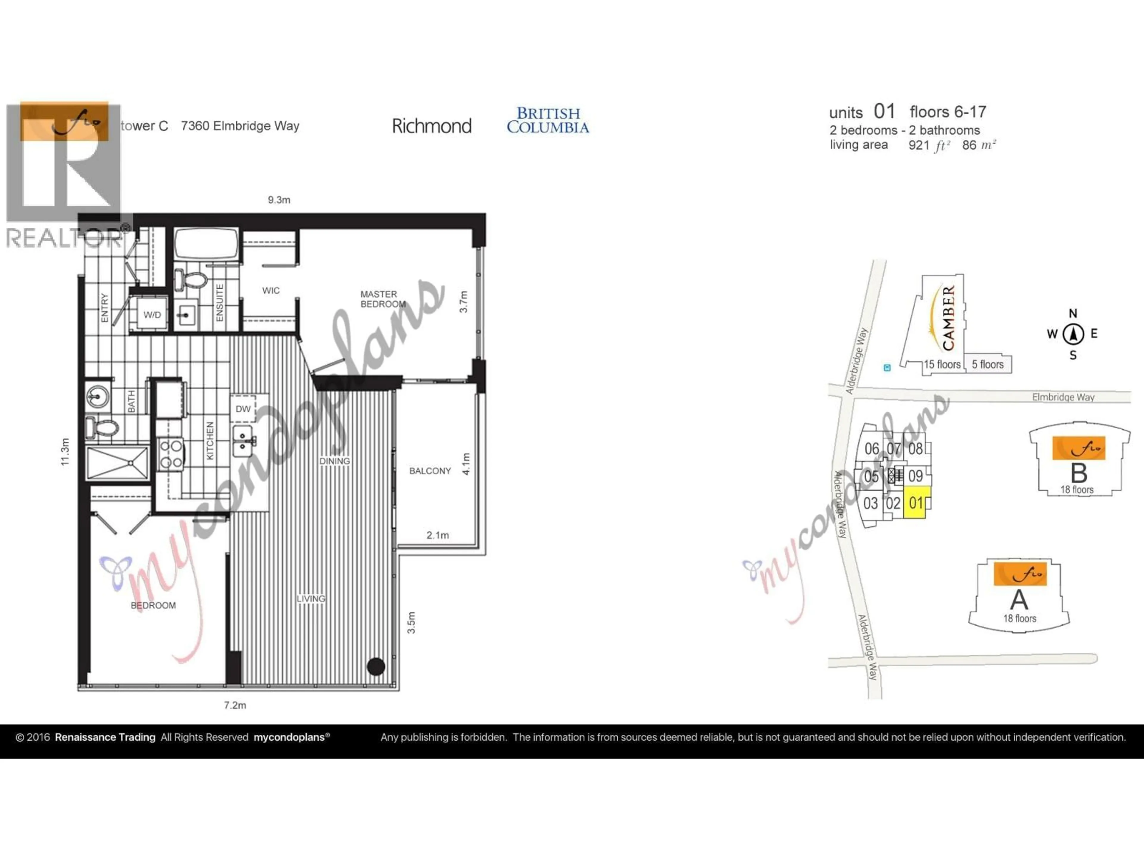 Floor plan for 1501 - 7360 ELMBRIDGE WAY, Richmond British Columbia V6X0A5