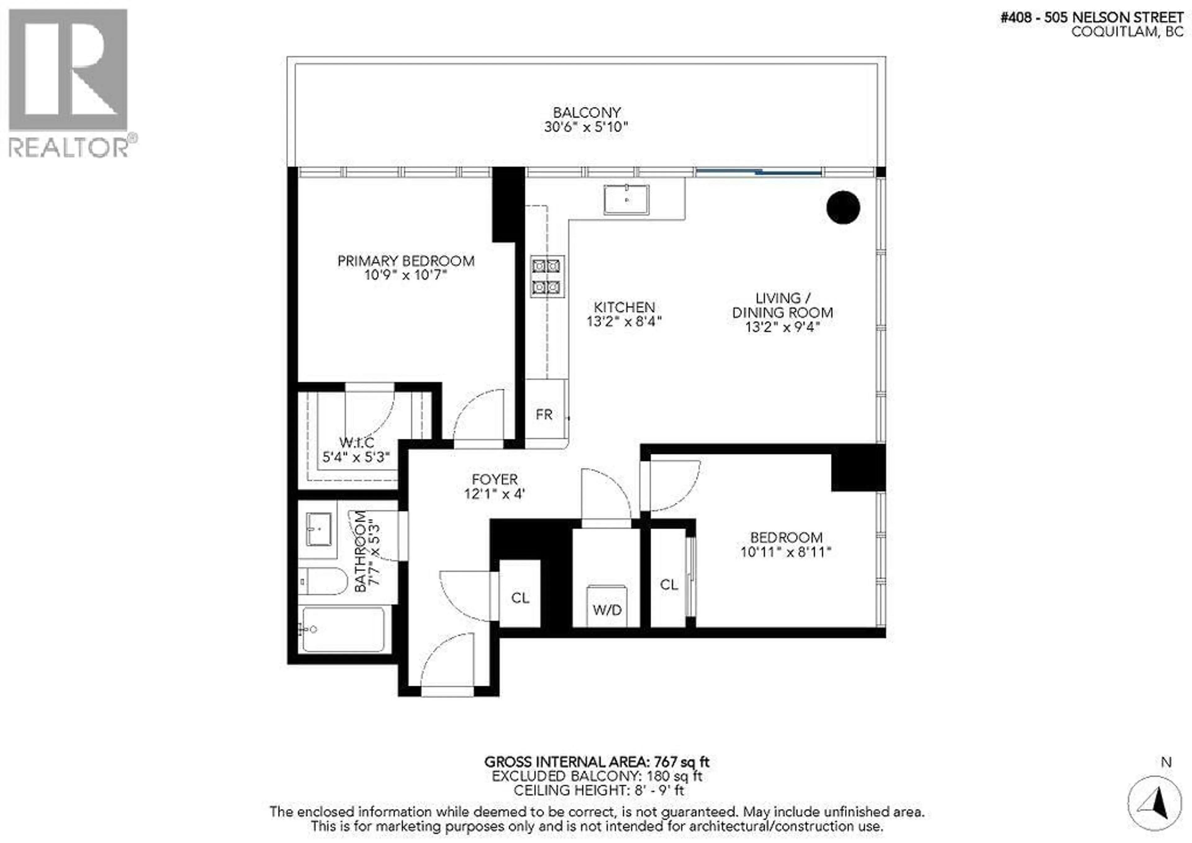 Floor plan for 408 - 505 NELSON STREET, Coquitlam British Columbia V3J0R5