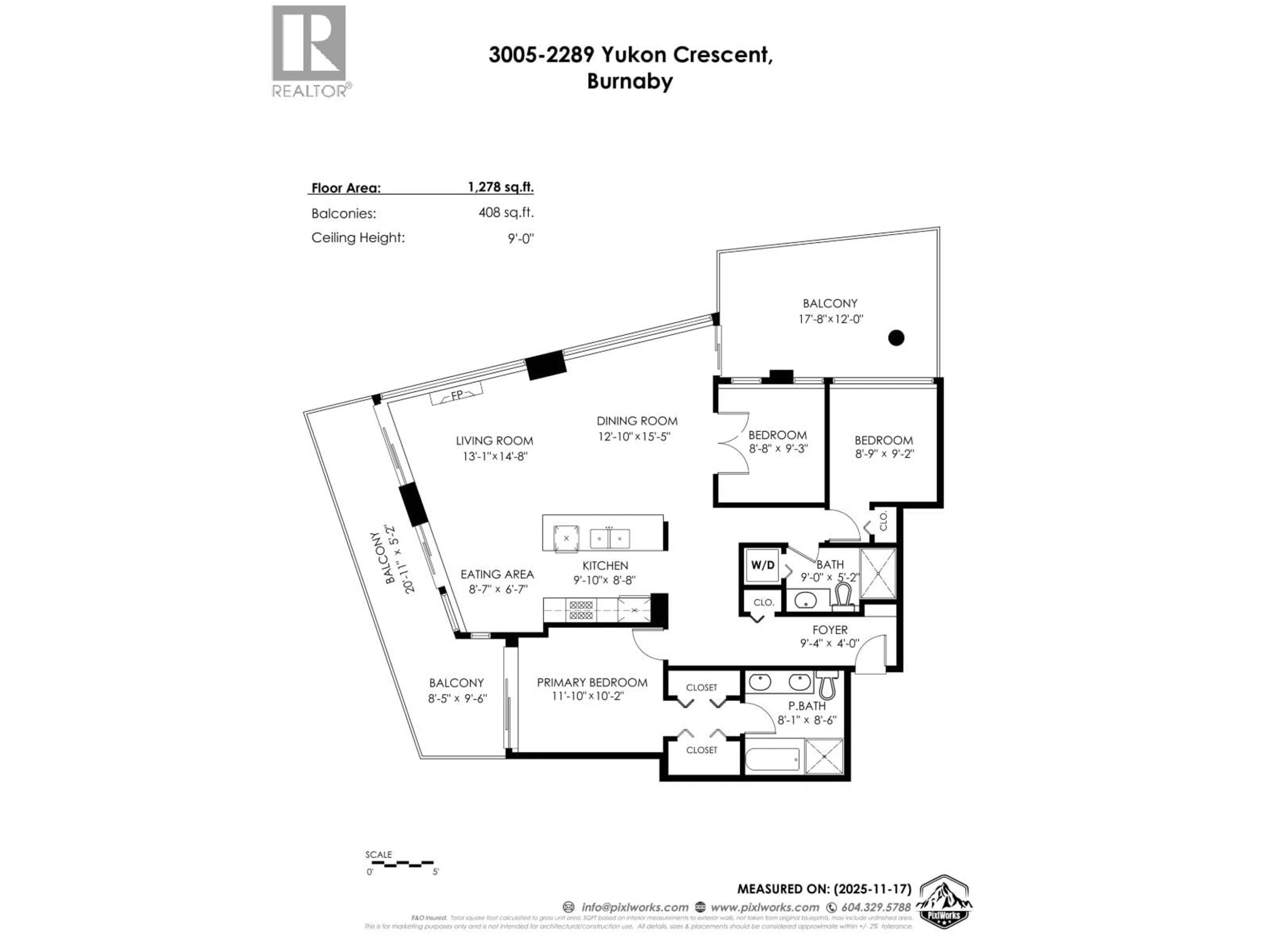 Floor plan for 3005 - 2289 YUKON CRESCENT, Burnaby British Columbia V5C0B2