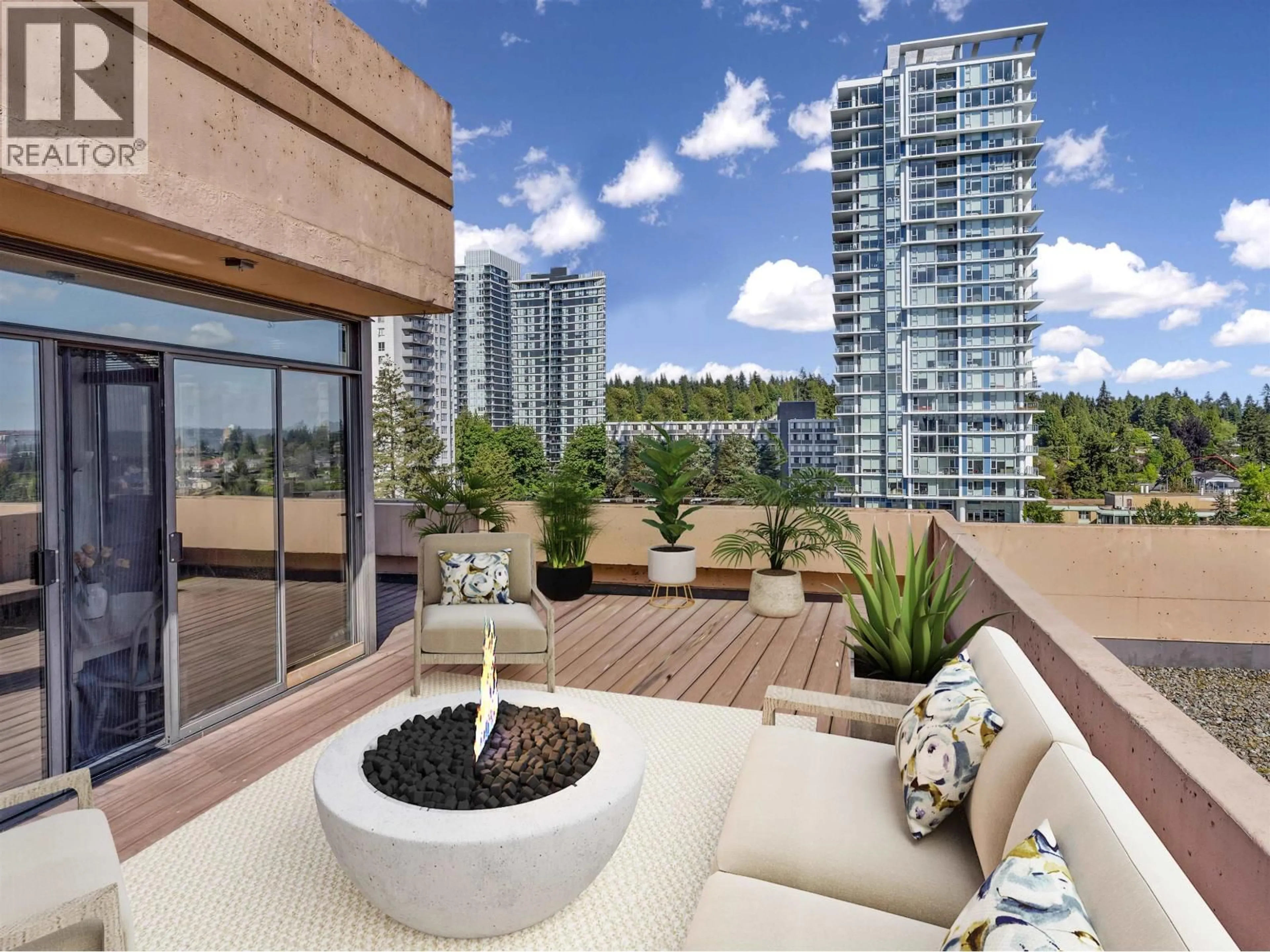 Patio, city buildings view from balcony for PH7 - 460 WESTVIEW STREET, Coquitlam British Columbia V3K6C9