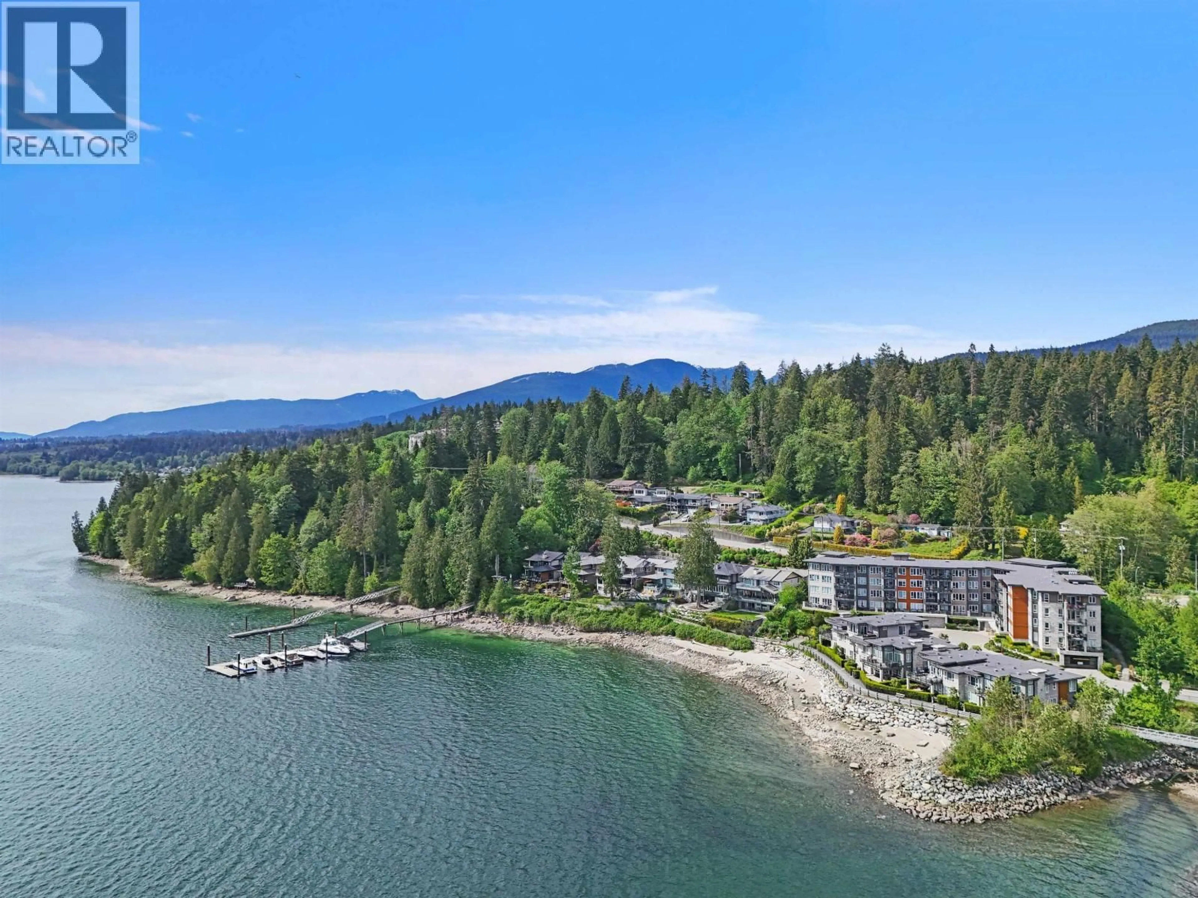 A pic from outside/outdoor area/front of a property/back of a property/a pic from drone, water/lake/river/ocean view for 408 - 3825 CATES LANDING WAY, North Vancouver British Columbia V7G0A6