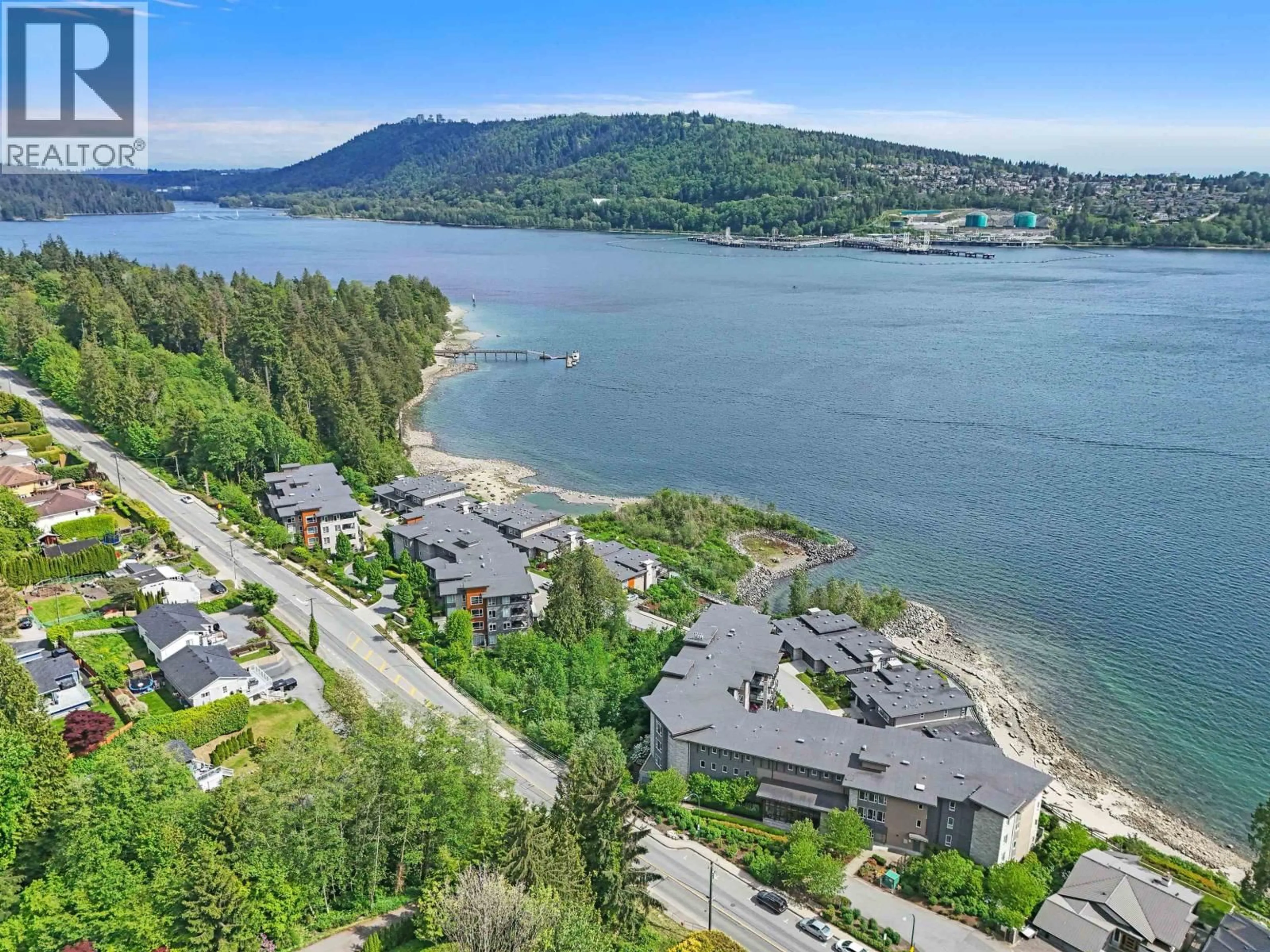 A pic from outside/outdoor area/front of a property/back of a property/a pic from drone, water/lake/river/ocean view for 408 - 3825 CATES LANDING WAY, North Vancouver British Columbia V7G0A6
