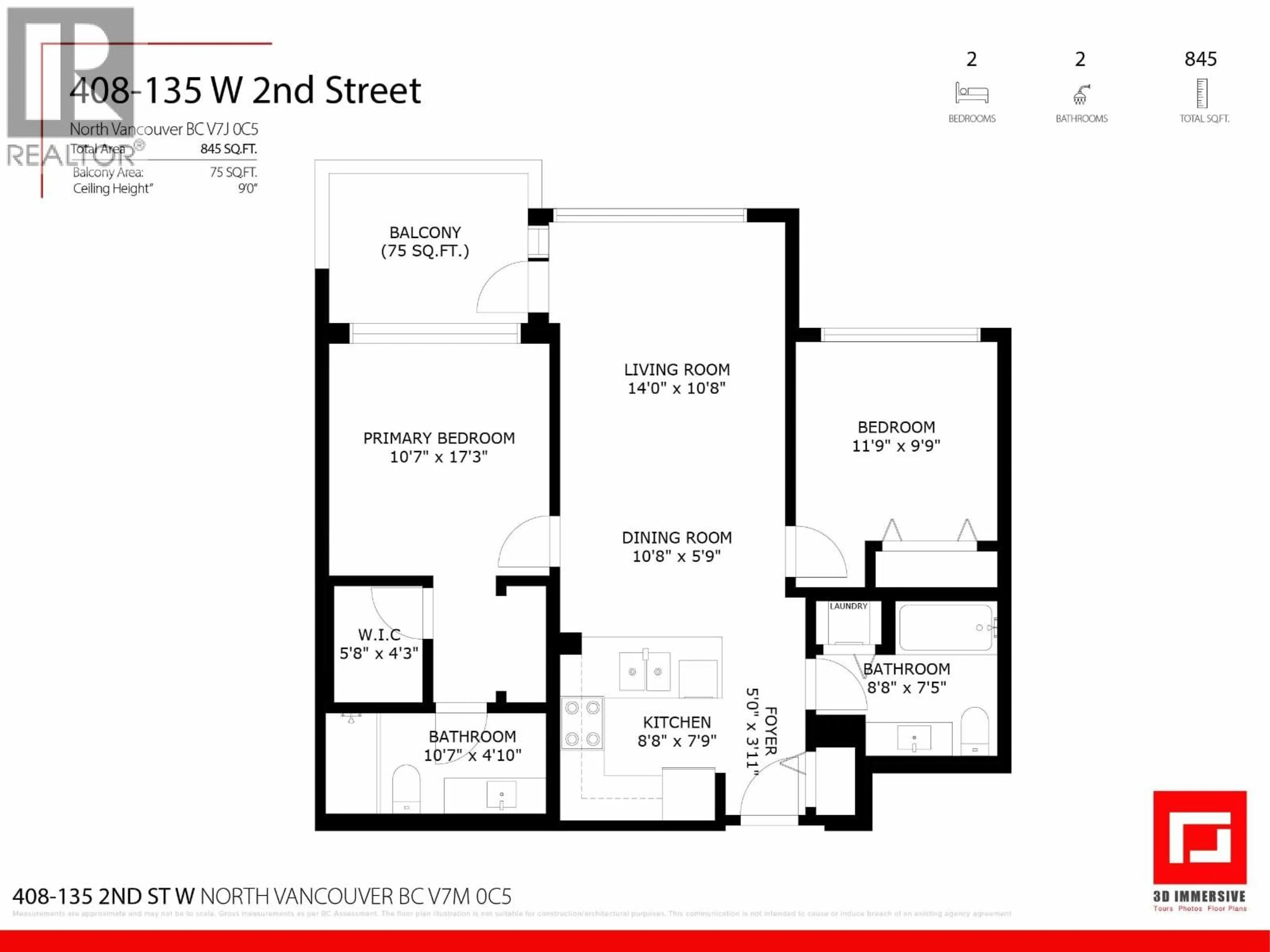 Floor plan for 408 - 135 2ND STREET, North Vancouver British Columbia V7M0C5