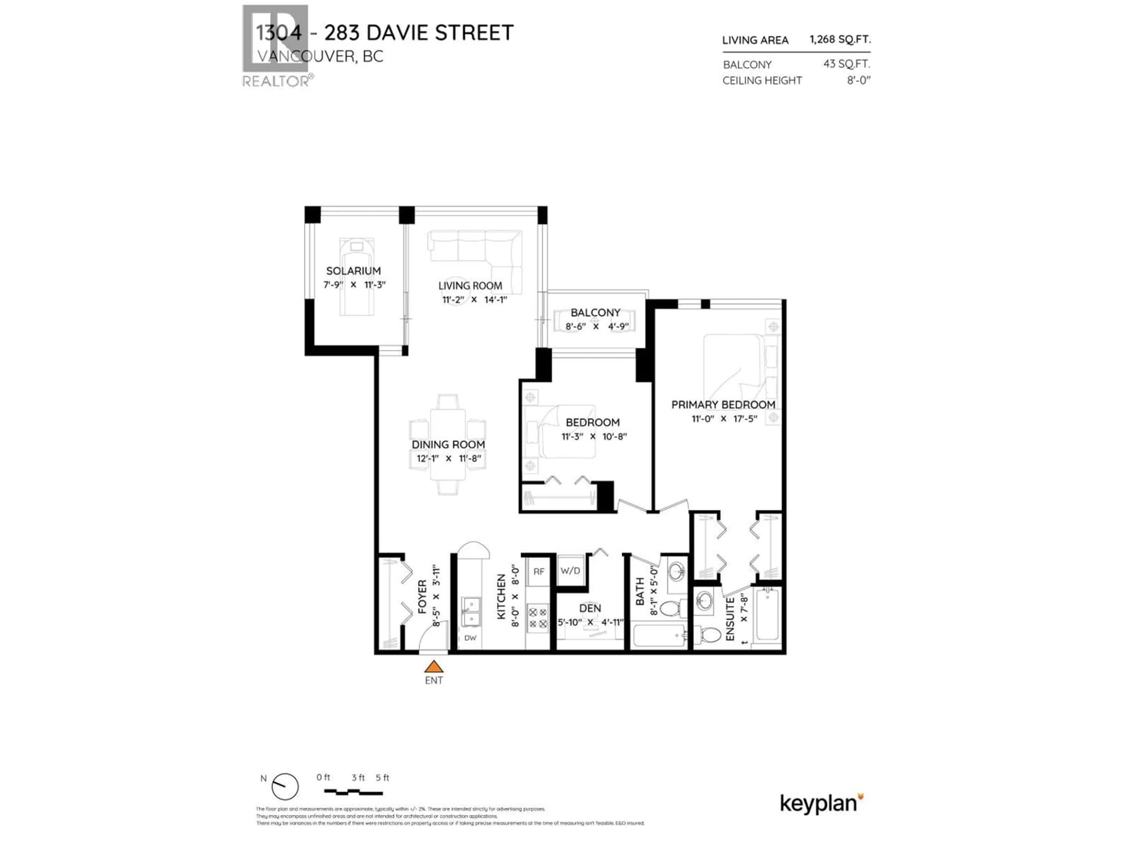 Floor plan for 1304 - 283 DAVIE STREET, Vancouver British Columbia V6B5T6