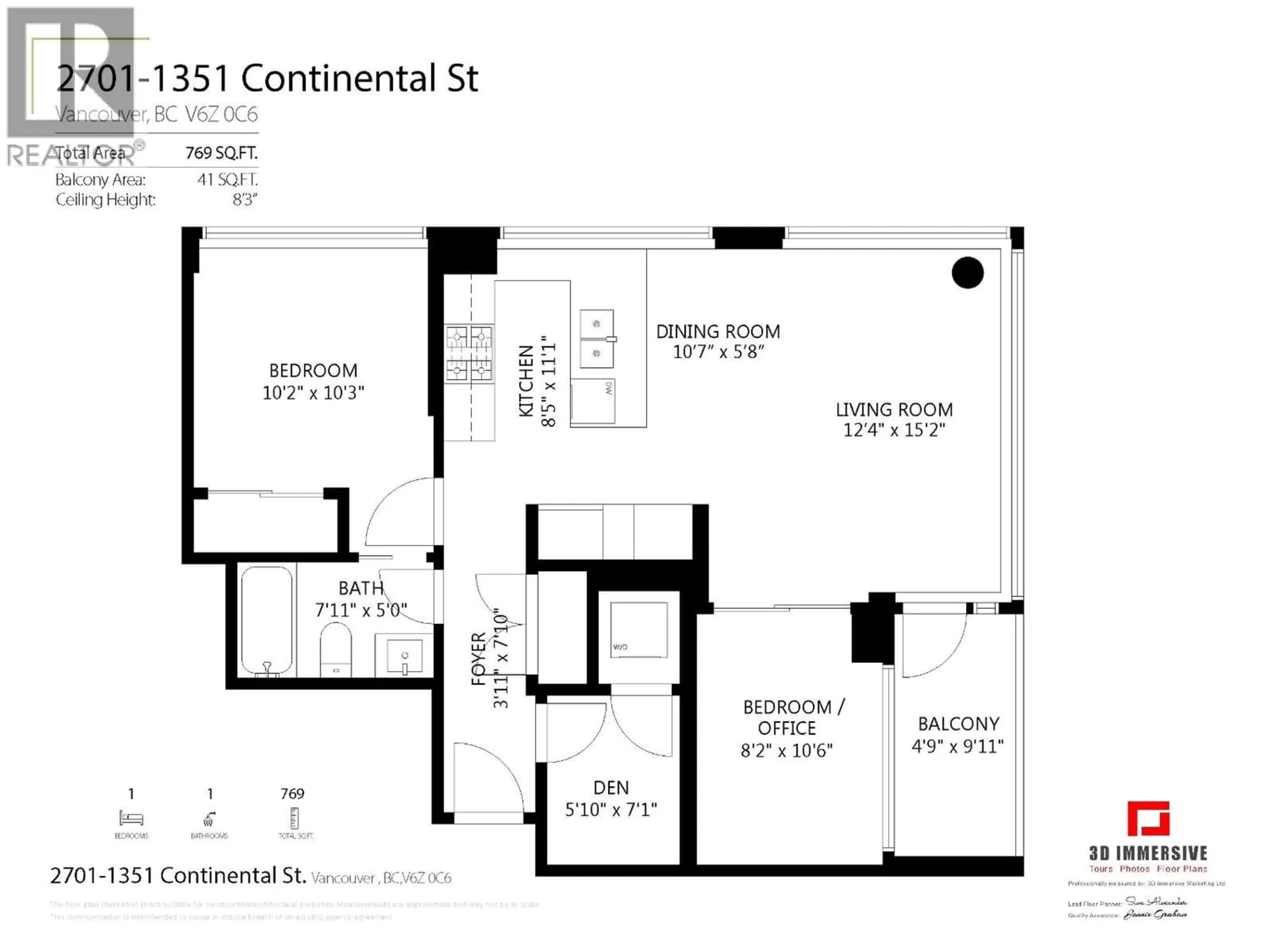 Floor plan for 2701 - 1351 CONTINENTAL STREET, Vancouver British Columbia V6Z0C6